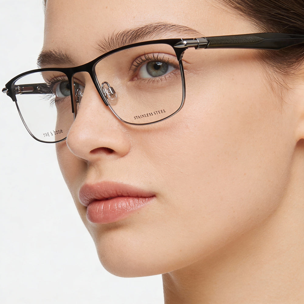 Montura de gafas graduadas Rag & Bone Rnb7046 de acero de aleación para mujer, color gris, ancho de lente: 55 mm