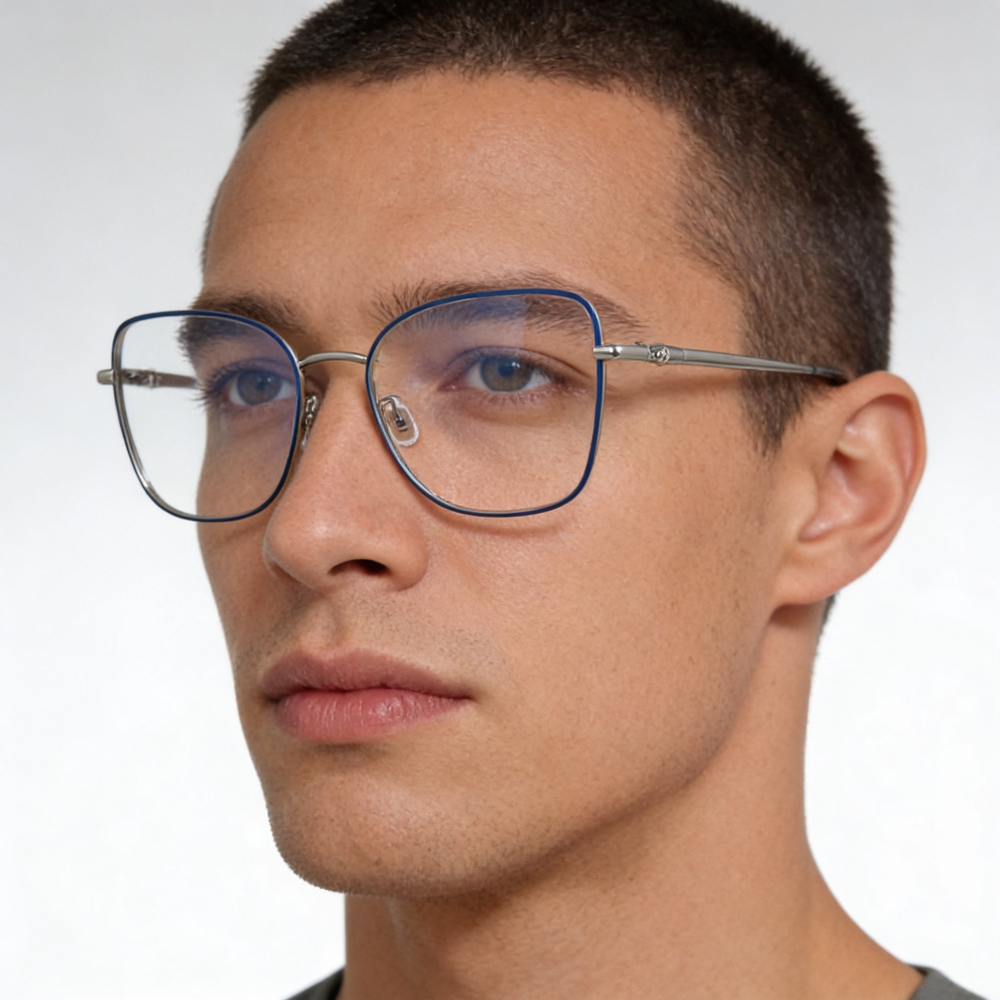 Gafas de sol modernas Longchamp para hombre con montura de metal en azul plateado y lentes azul plateado a juego, 52 mm, Photo 4