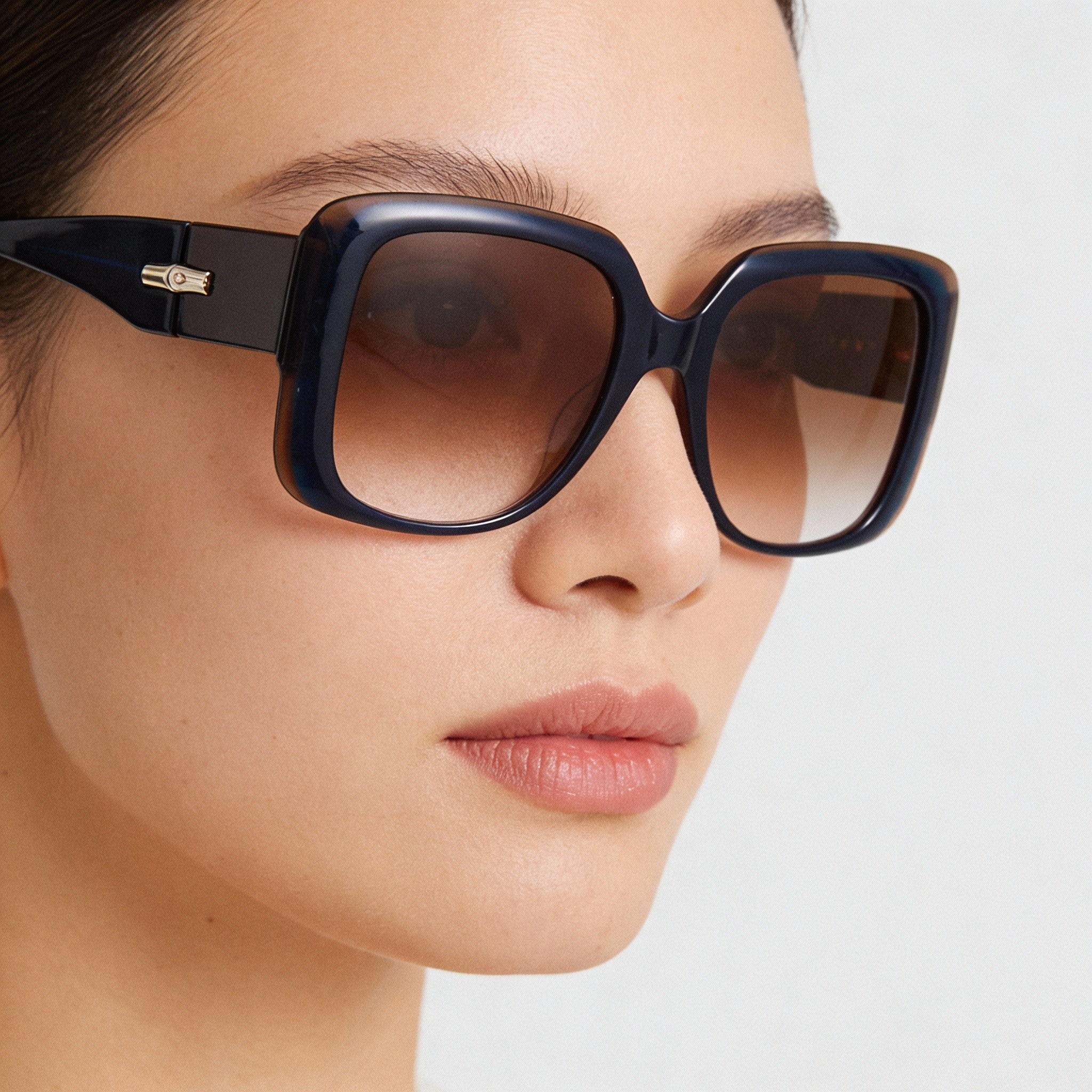 Longchamp Casual Women's Sunglasses featuring an Acetate Frame and Polycarbonate Lenses in Blue Stone Brown, Size 53mm, Photo 3