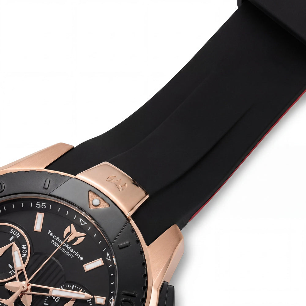 TechnoMarine Hombre Cronógrafo de Cuarzo Luminoso de Acero Inoxidable Multicolor con Correa de Silicona Negra de 48 mm