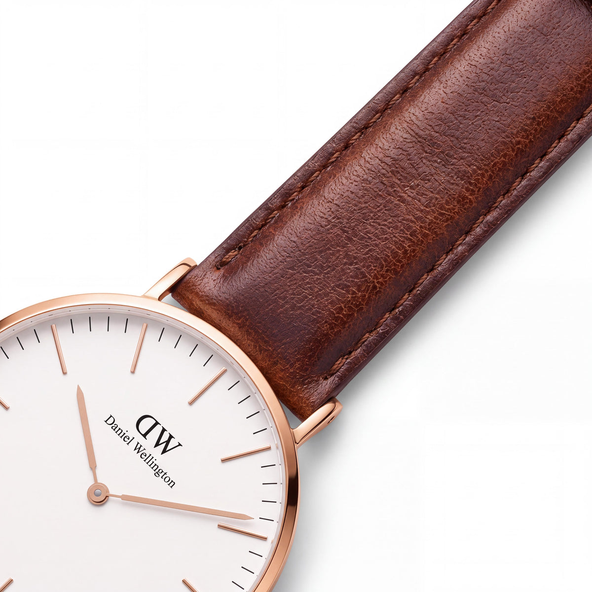 Daniel Wellington DW00100035 Unisex Rose Gold 36mm White Dial Leather Strap Analog Water Resistant Watch, Photo 3