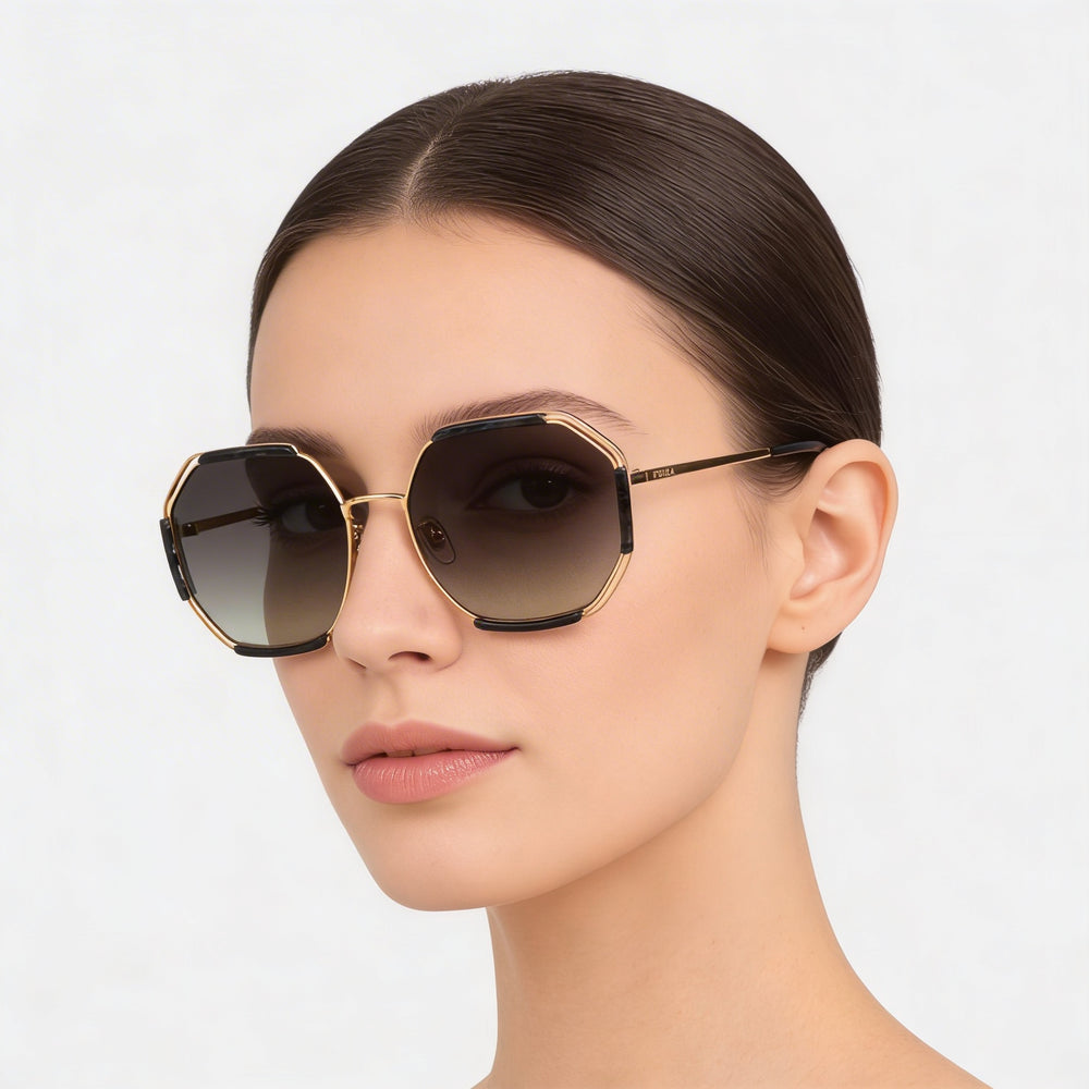 Furla Sfu785 Women's Stainless Steel Rose Gold Frame Smoke Gradient Lens UV 400 Sunglasses 61-18-140