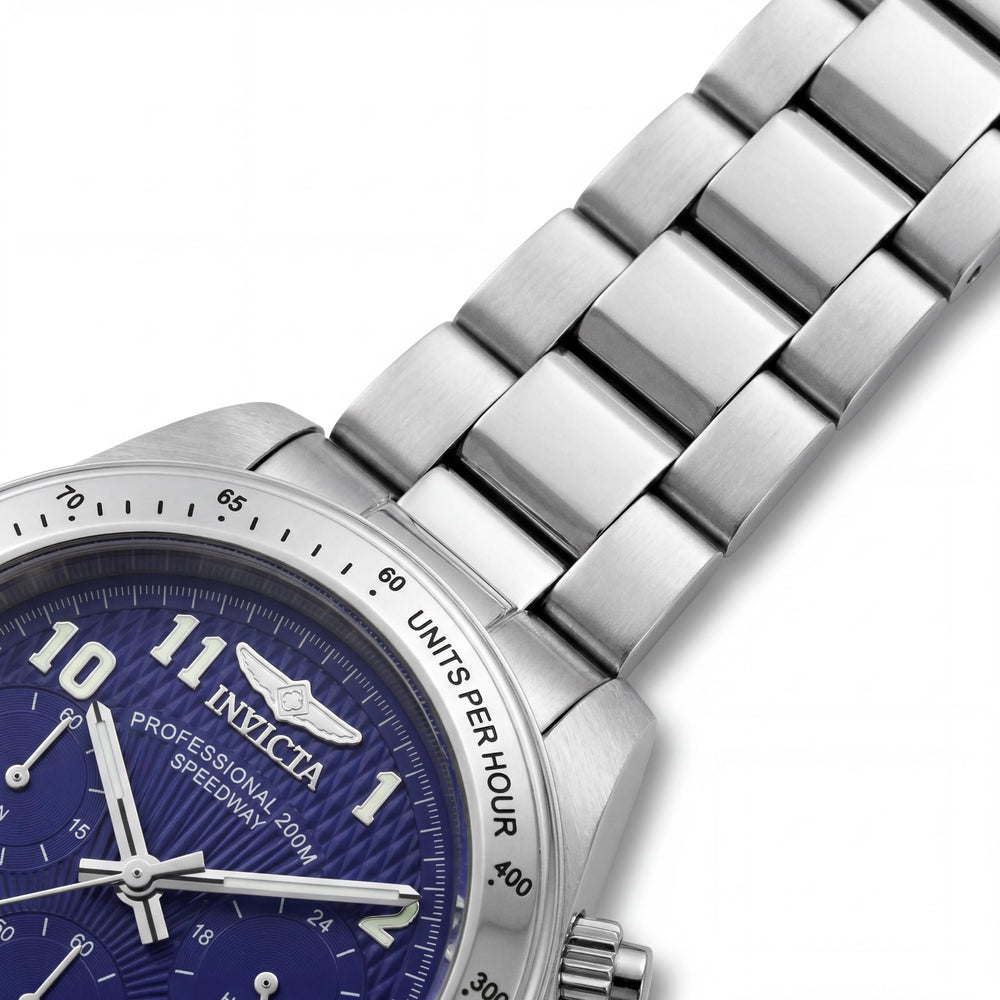 Invicta Reloj de cuarzo cronógrafo Speedway 17024 para hombre, caja de acero inoxidable plateada de 39 mm, esfera azul