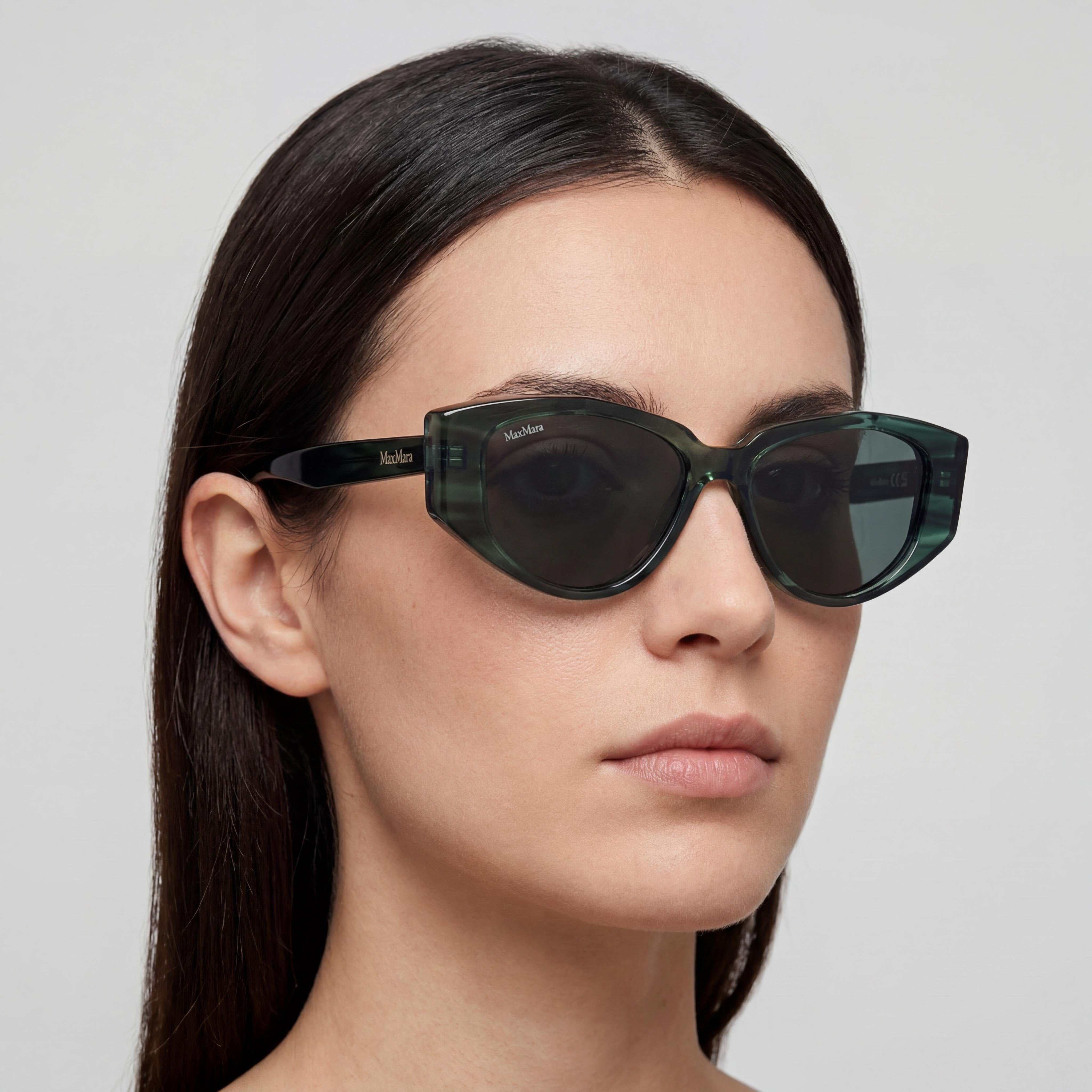 Gafas de sol informales MaxMara para mujer con montura de acetato verde oscuro, lentes verdes y protección UV 400 de 52 mm, Photo 5