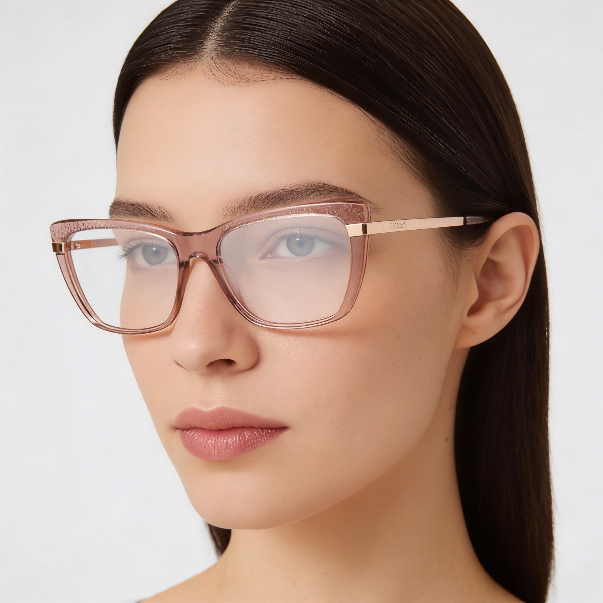 GUESS Clásico Women's Shiny Beige Plastic Frame Polycarbonate Non- Eyeglasses 54-16-140, Photo 4