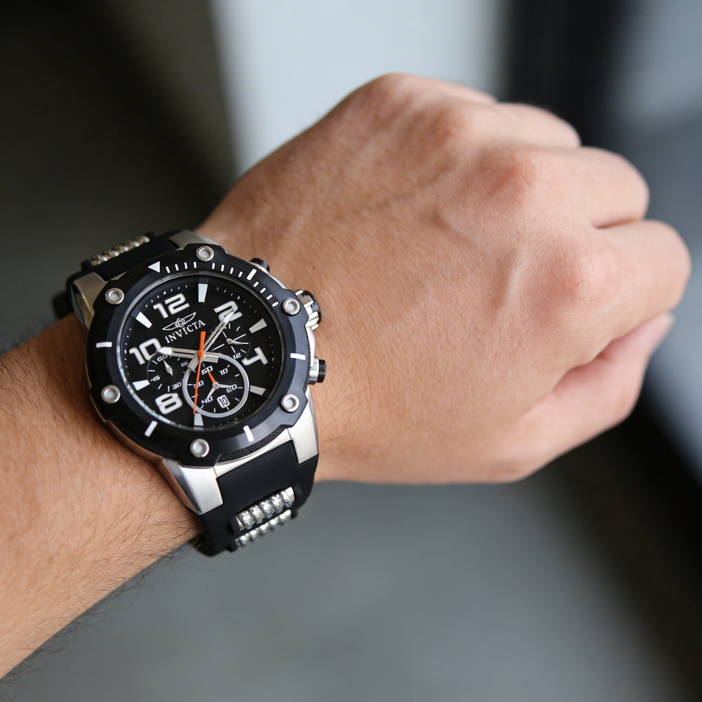 Invicta Speedway Men's Chronograph Two-Tone Black Stainless Steel Case, Black Dial, Stainless Steel & Rubber Strap Watch 51mm