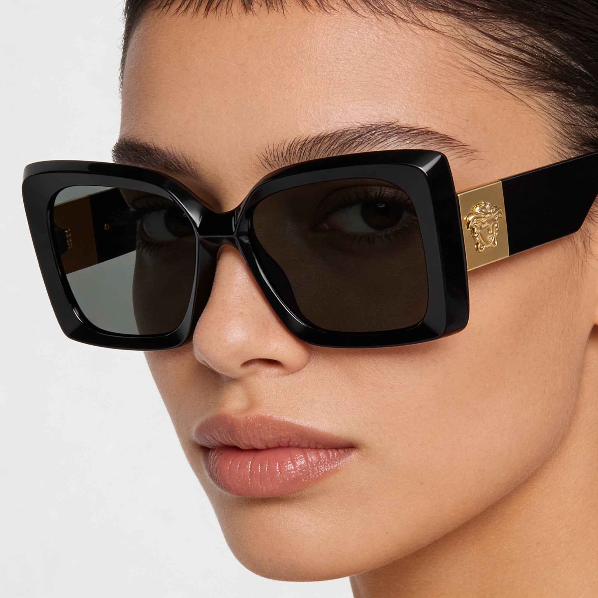 Versace Contemporary Women's Black Grey Plastic Frame Sunglasses with Dark Grey Lenses, UV Protection, 54mm Lens Width, Photo 4