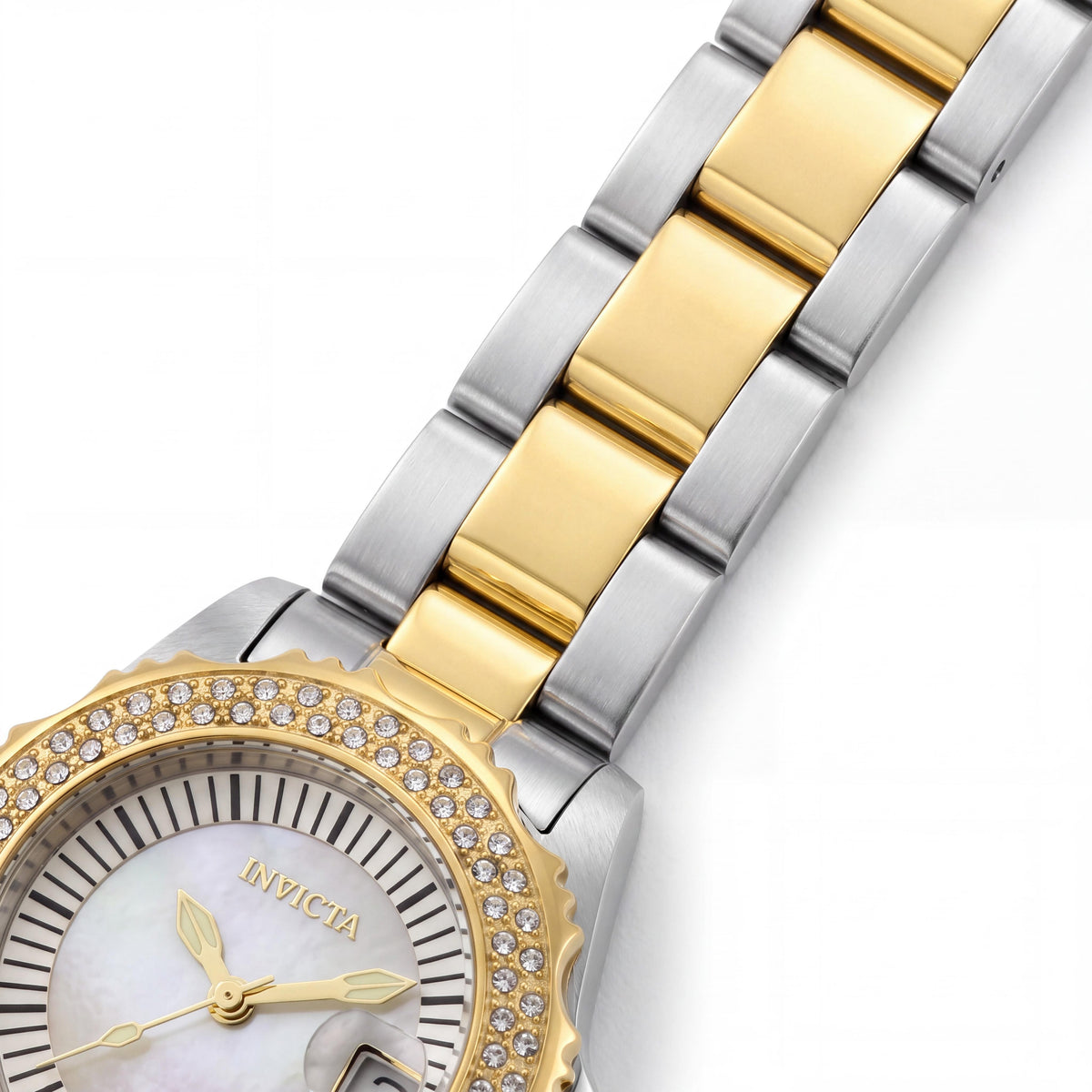 Invicta Women's Quartz Watch Two Tone Stainless Steel White Dial Crystal Accented Bezel Date 30mm, Photo 3