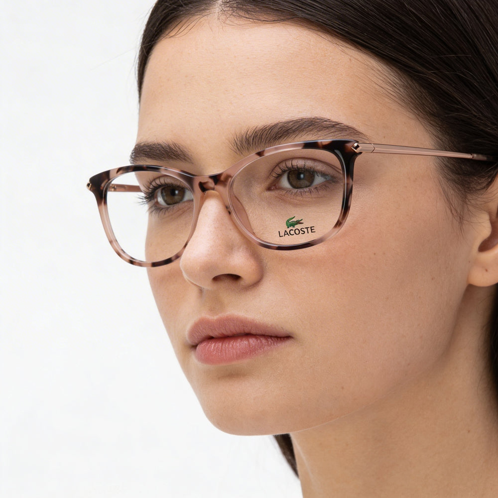 Lacoste Casual Women's Eyeglasses with Acetate Frame in Petrol Havana Color, Non-Polarized Polycarbonate Lenses, Size 53-16-140mm