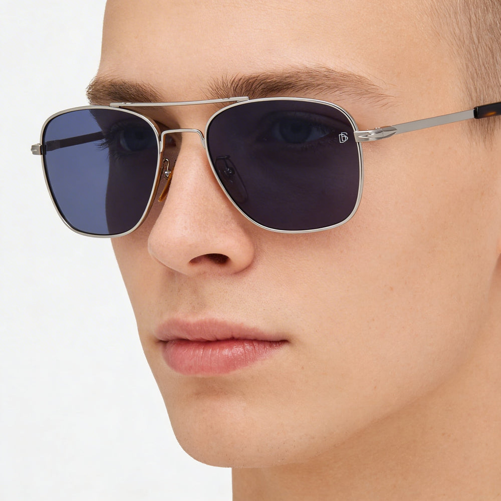 Gafas de sol unisex David Beckham Db 7019/S Navigator con montura de metal rutenio, lentes azules de 55 mm y protección UV