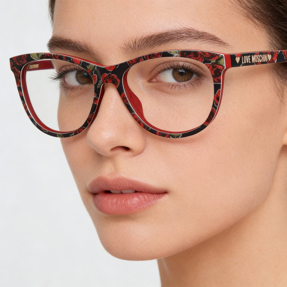 Love Moschino Mol524 Gafas para mujer de acetato con patrón rojo atrevido y vibrante y lentes de policarbonato 53-16-145mm