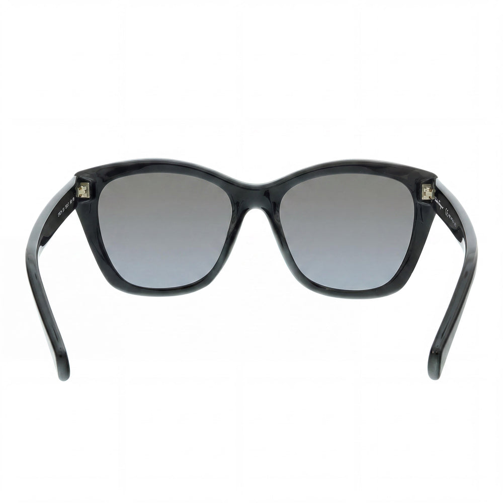Gafas de sol Salvatore Ferragamo SF957S para mujer, de plástico negro con forma de ojo de gato, degradado gris, 100% protección UV, no polarizadas, 56mm