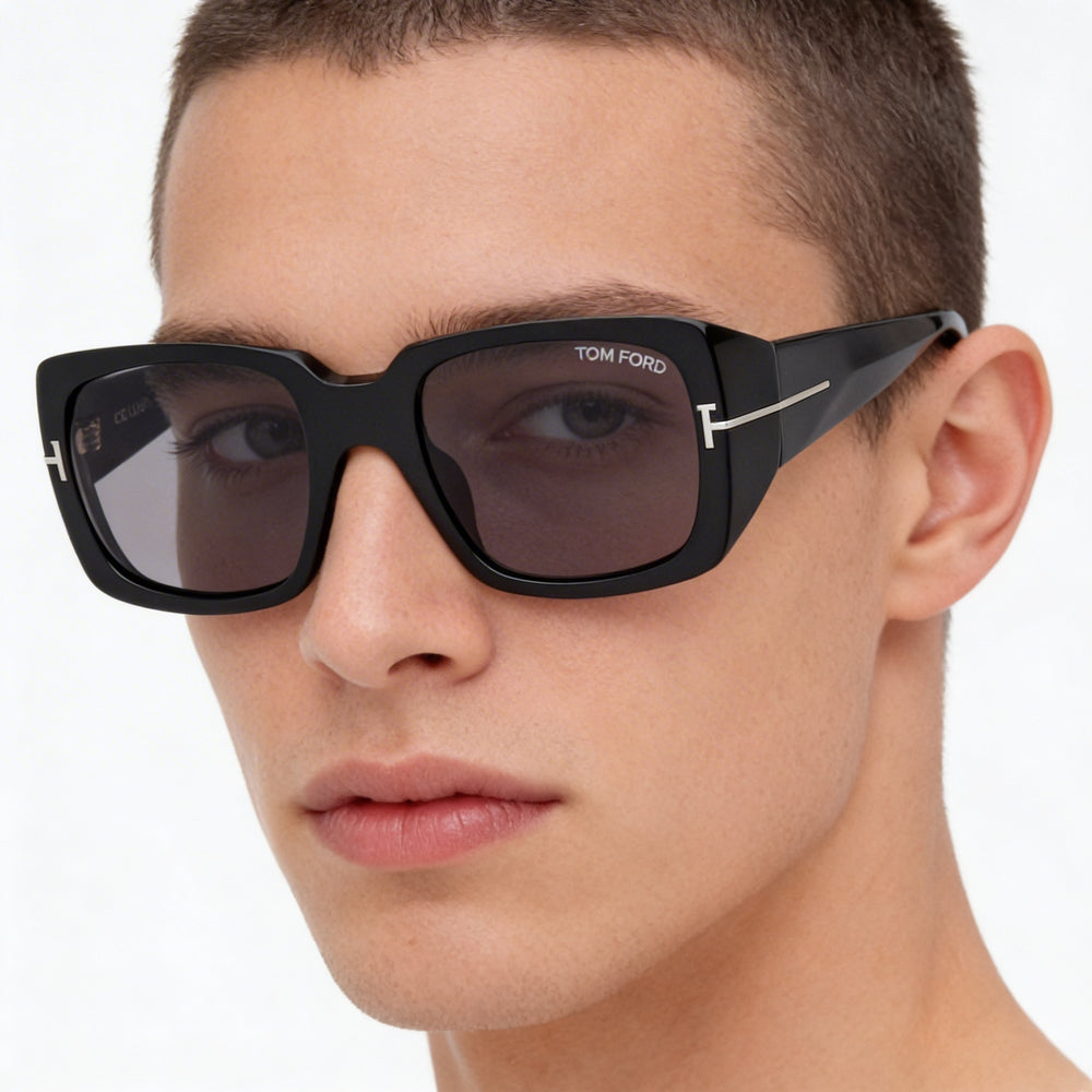 Tom Ford Classic Unisex Sunglasses, Shiny Black/Dark Grey Plastic Frame, Dark Grey UV Lenses 51-20-135