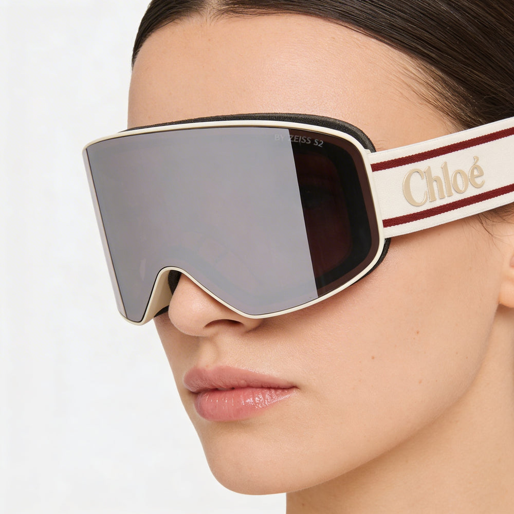 Chloé 0072 Fashion Ski Mask Classic Elegant Women's White Violet Polycarbonate UV Protection 99mm