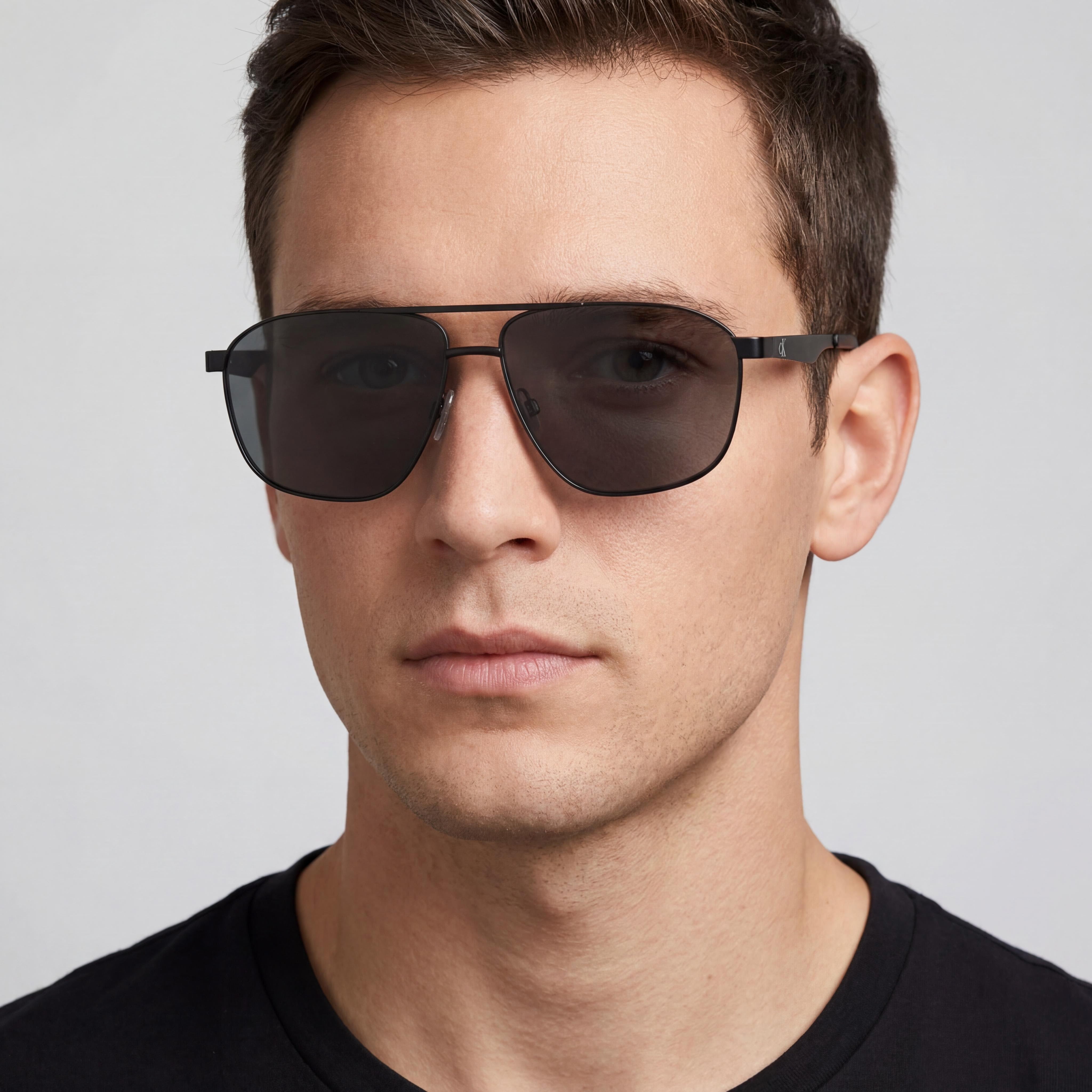 Calvin Klein Jeans Classic Men's Black Metal Modified Rectangular Polarized UV Protection Sunglasses 59mm, Photo 4