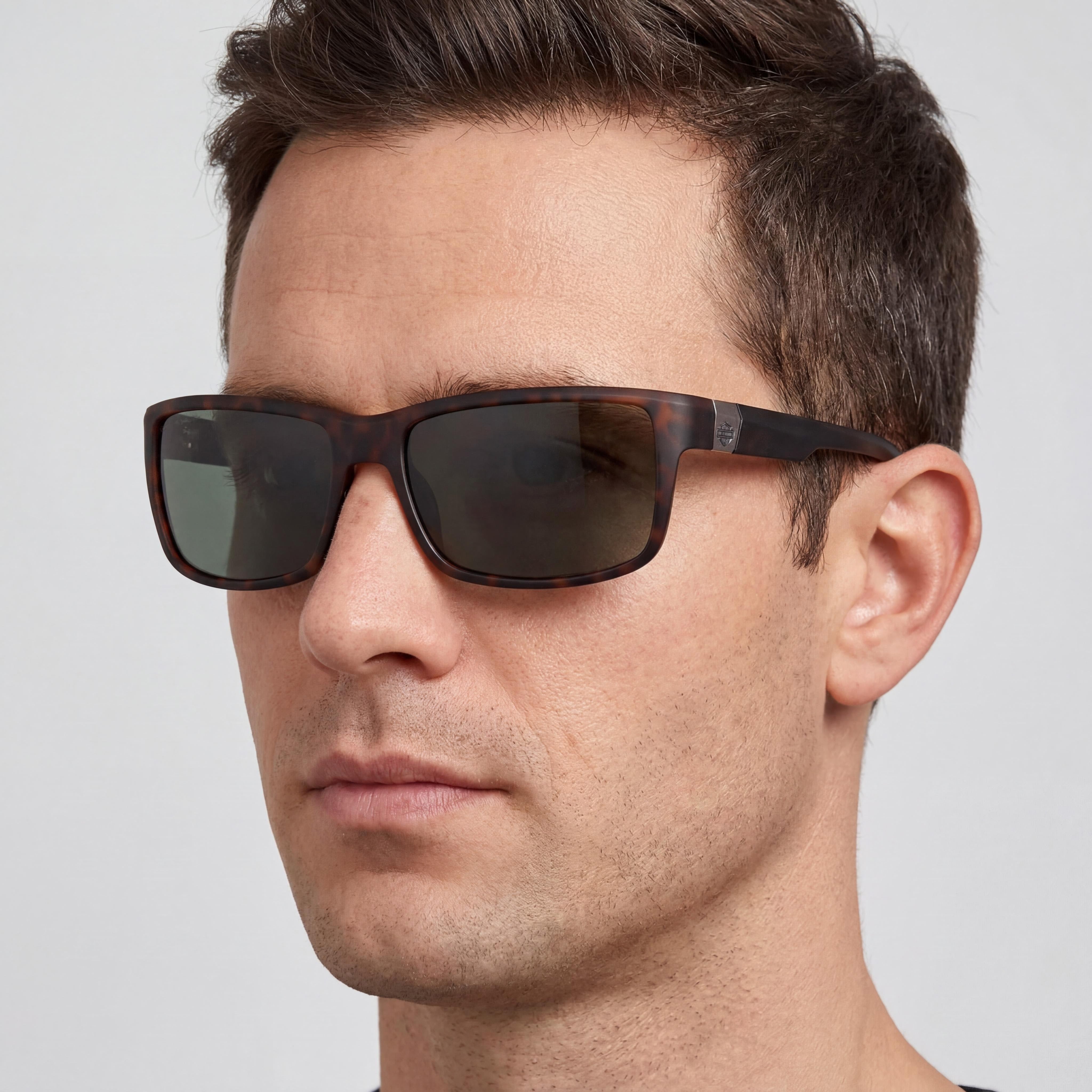 Gafas de sol polarizadas rectangulares Harley-Davidson para hombre HD00022 negras habana verde con protección UV ahumada de 63 mm, Photo 4