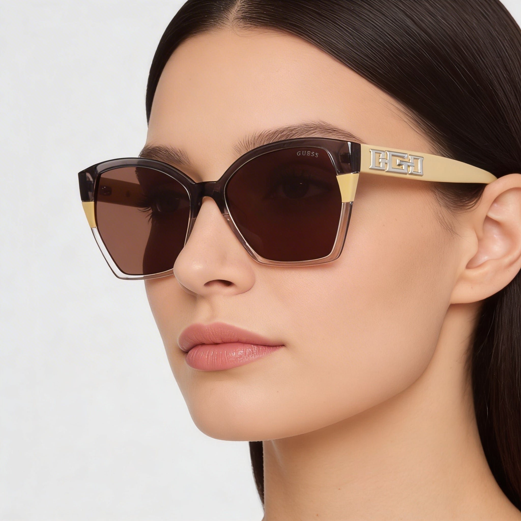 Gafas de sol Guess para mujer con protección UV, policarbonato con rayas amarillas, lentes marrones, 55 mm, Photo 4
