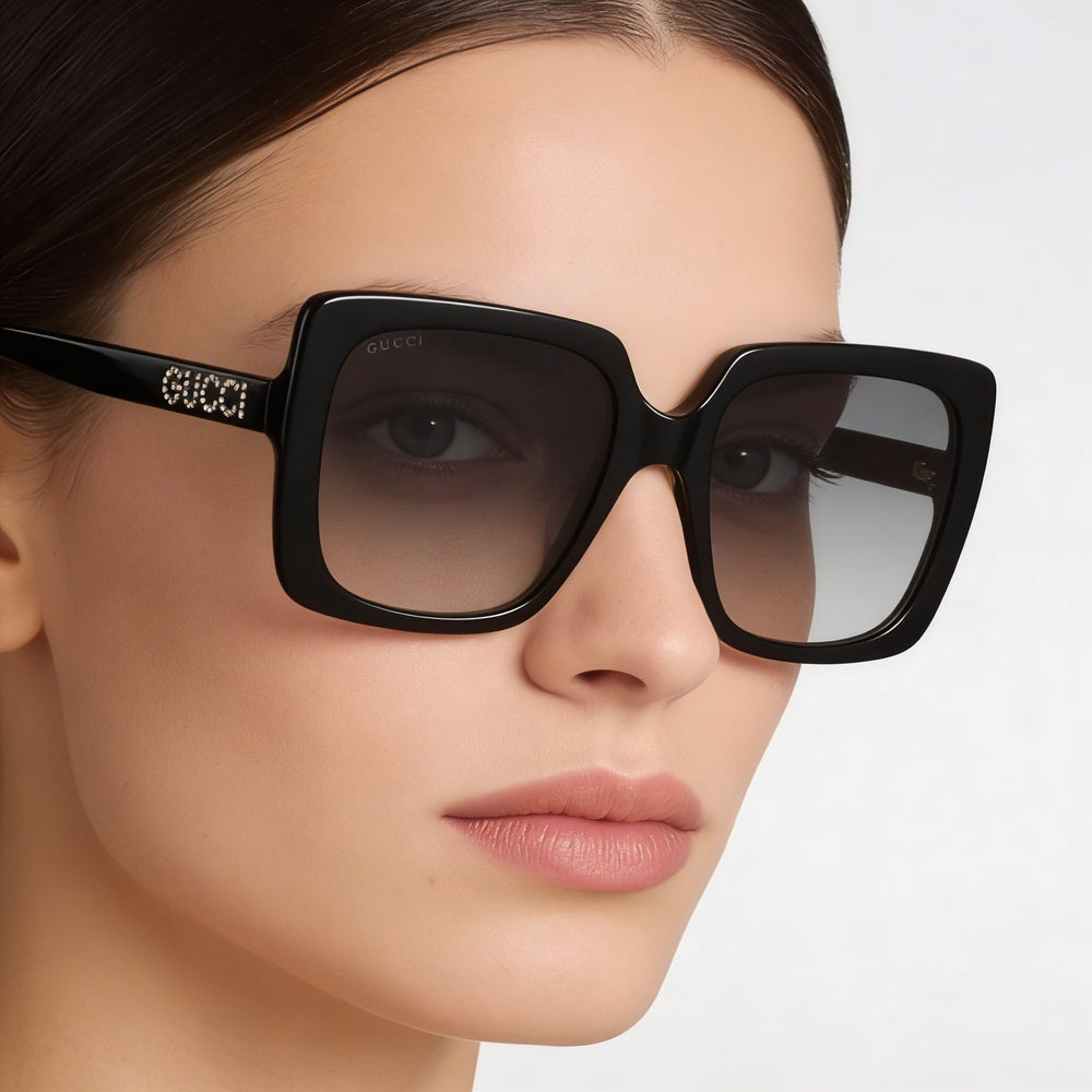 Gafas de sol Gucci GG0418S para mujer, montura de plástico con degradado gris cristal negro, lentes grises degradados, 54 mm, protección UV