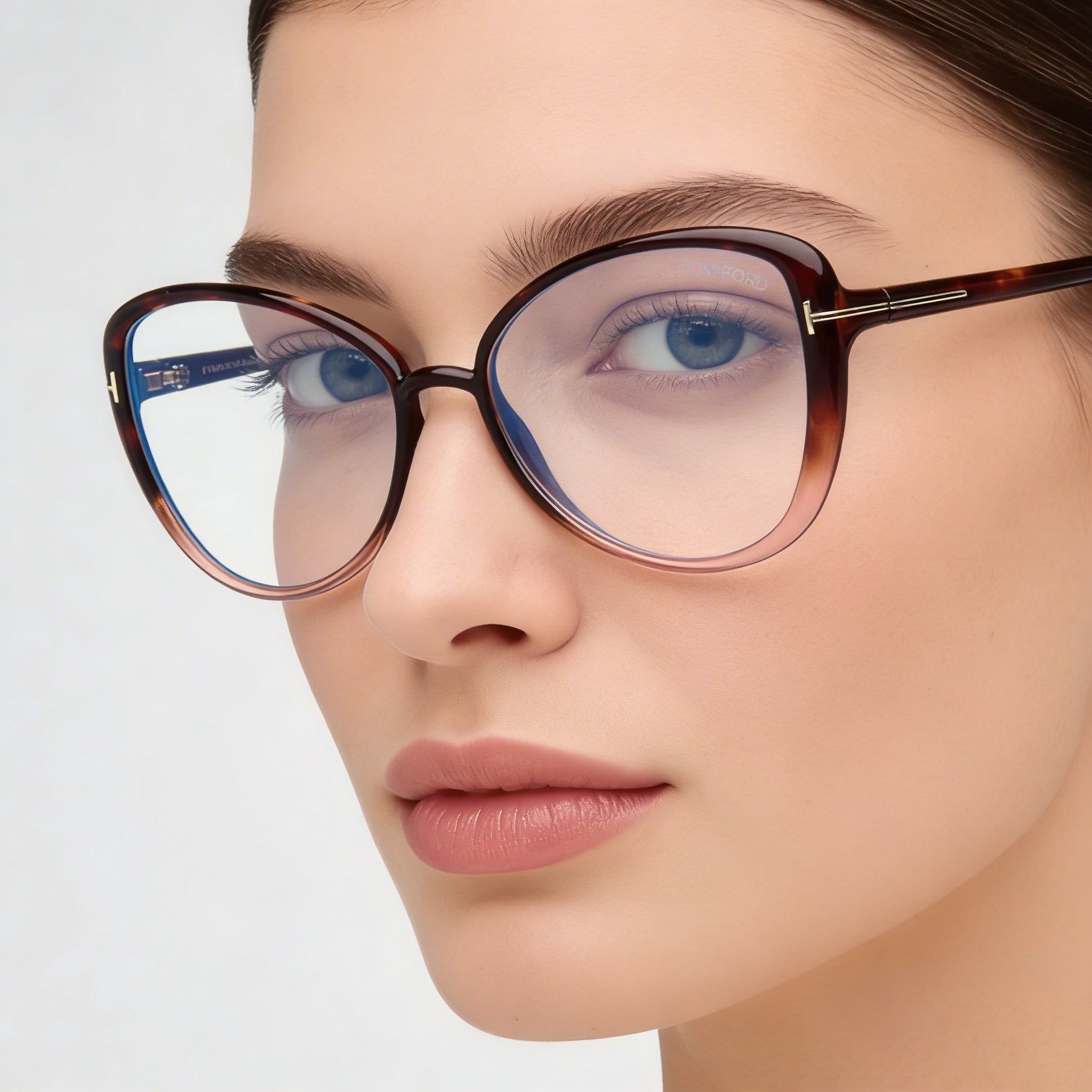 Gafas de vista Tom Ford FT5907-B BLUE BLOCK para mujer, color Havana, transparentes, graduadas (55-15-140), Photo 4