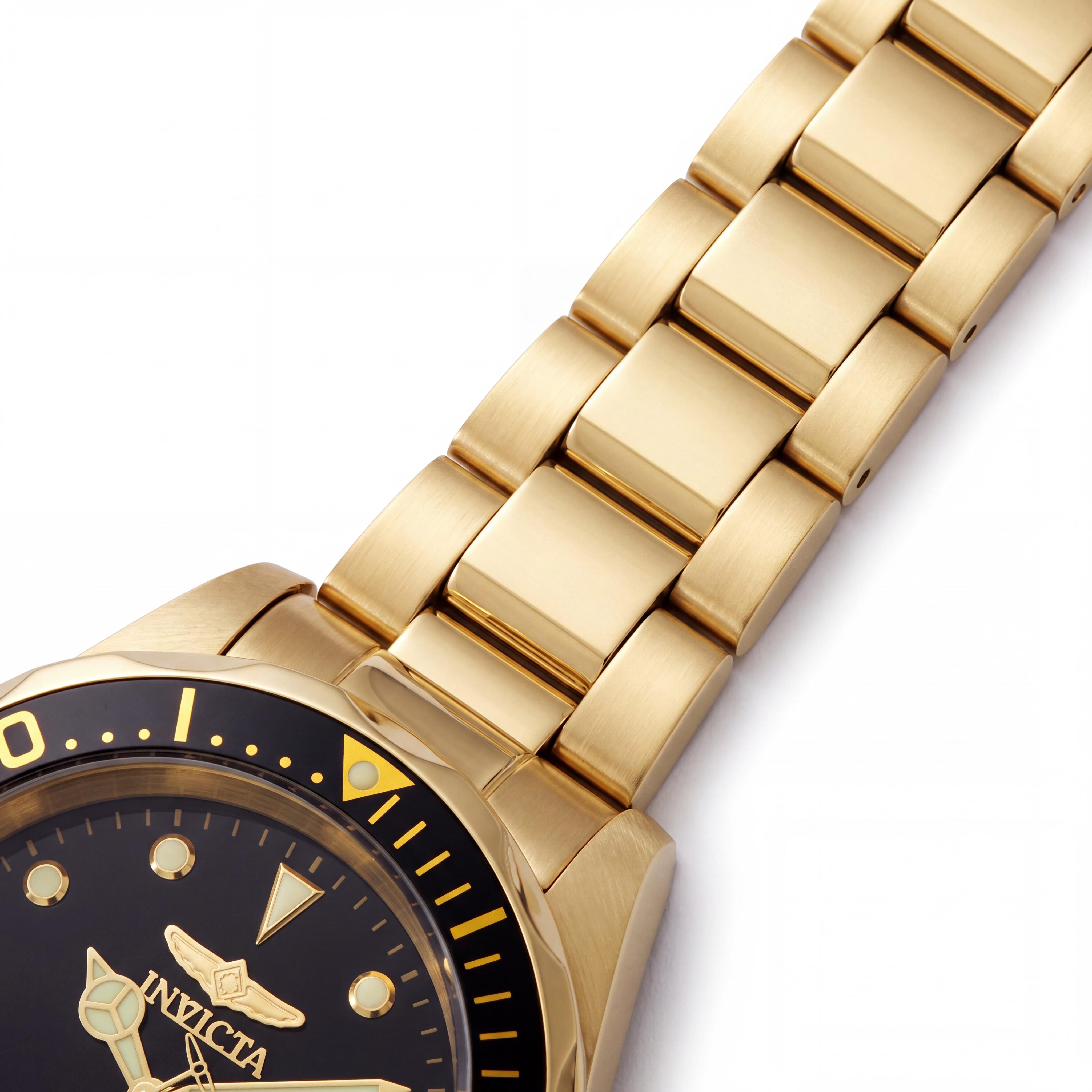 Reloj Invicta con cronógrafo de acero inoxidable chapado en oro, esfera negra de 37 mm, resistente al agua, unisex, con pulsera, Photo 3