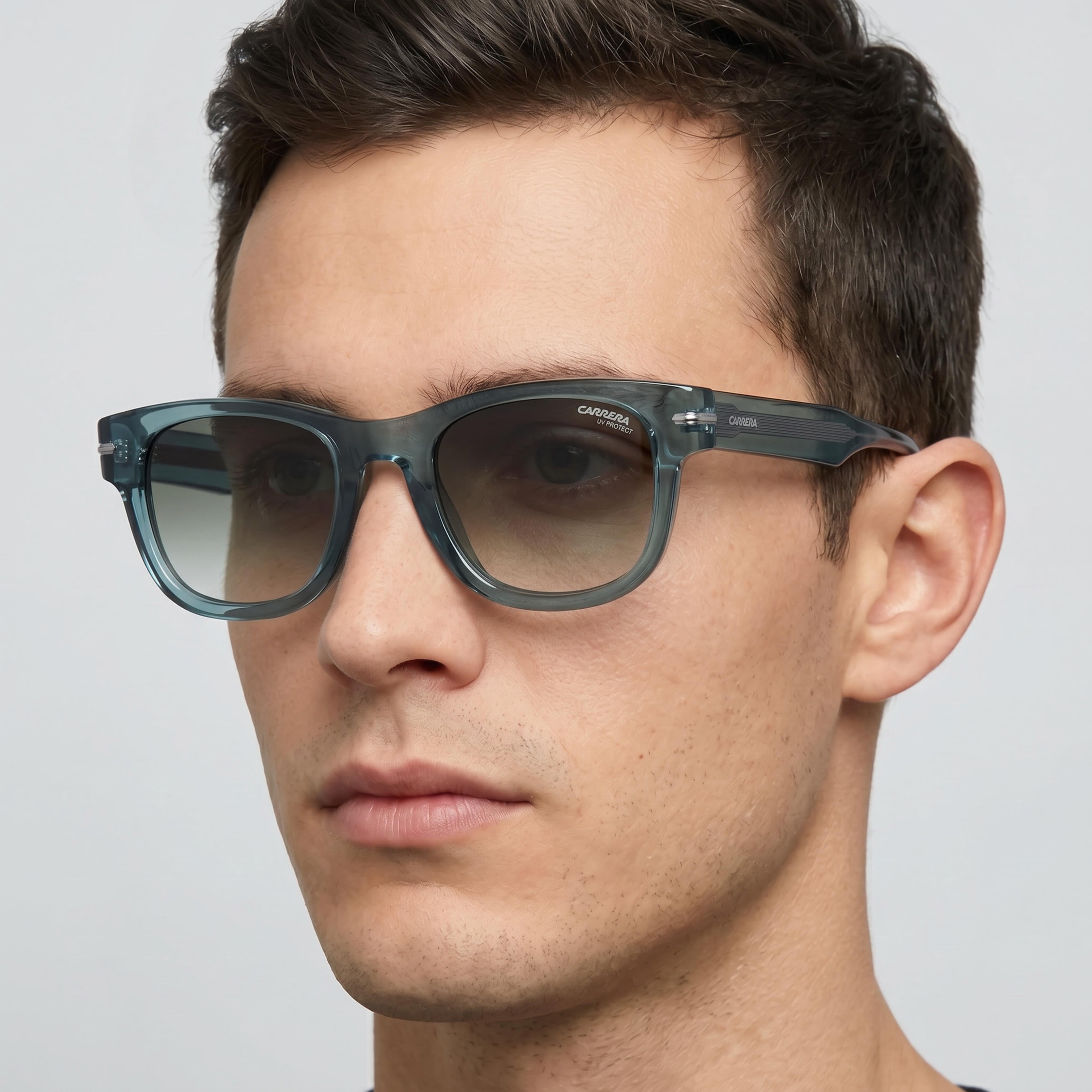 Gafas de sol Carrera Carrera 330/S para hombre, montura de plástico verde azulado, lentes verdes sombreadas no polarizadas, 100% protección UV, 50 mm, Photo 4