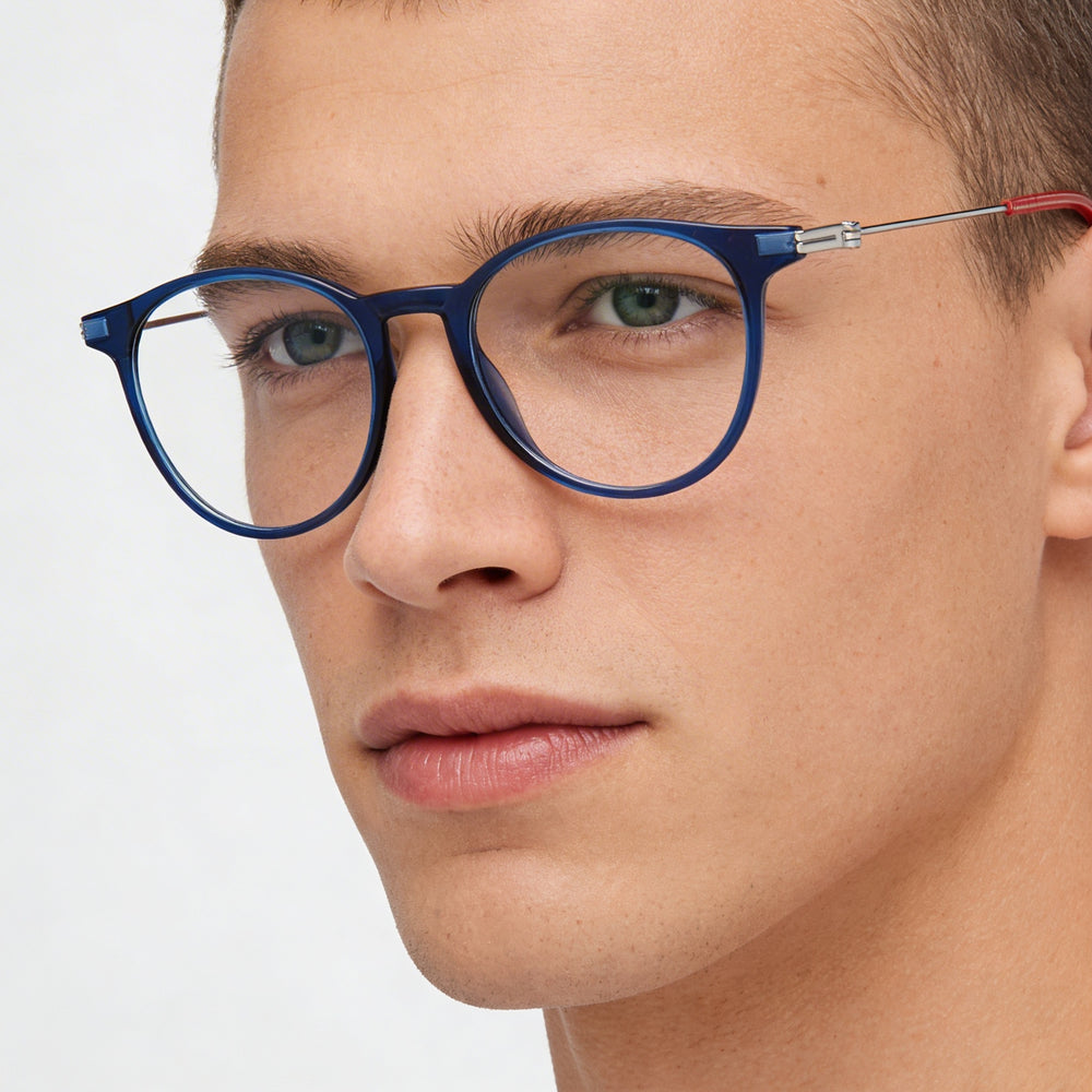 Tommy Hilfiger Modern Men's Eyeglasses with Injected Frame and Polycarbonate Non-polarised Blue Lenses 49mm