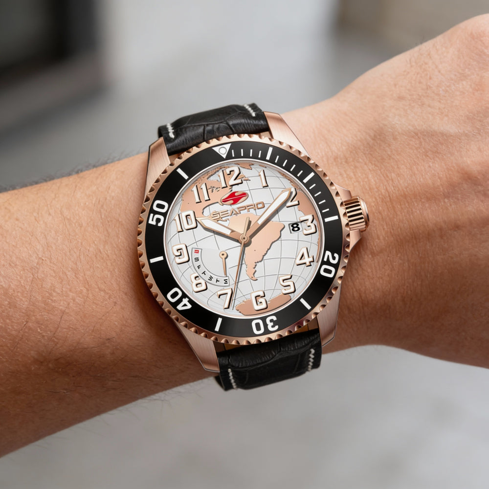 Reloj Seapro para hombre, de cuarzo, resistente al agua, de acero inoxidable negro, con esfera blanca y cristal mineral resistente a arañazos.