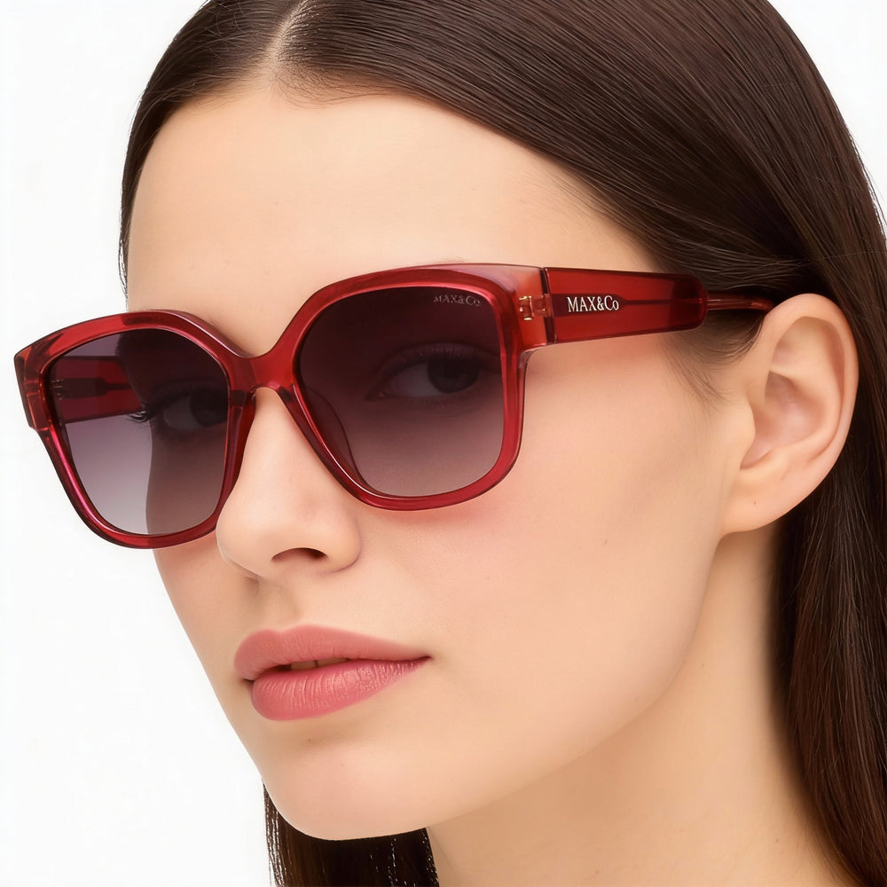 Gafas de sol Max & Co. Modern para mujer, montura de plástico rosa, lentes grises, sin polarizar, con protección UV, 55 mm