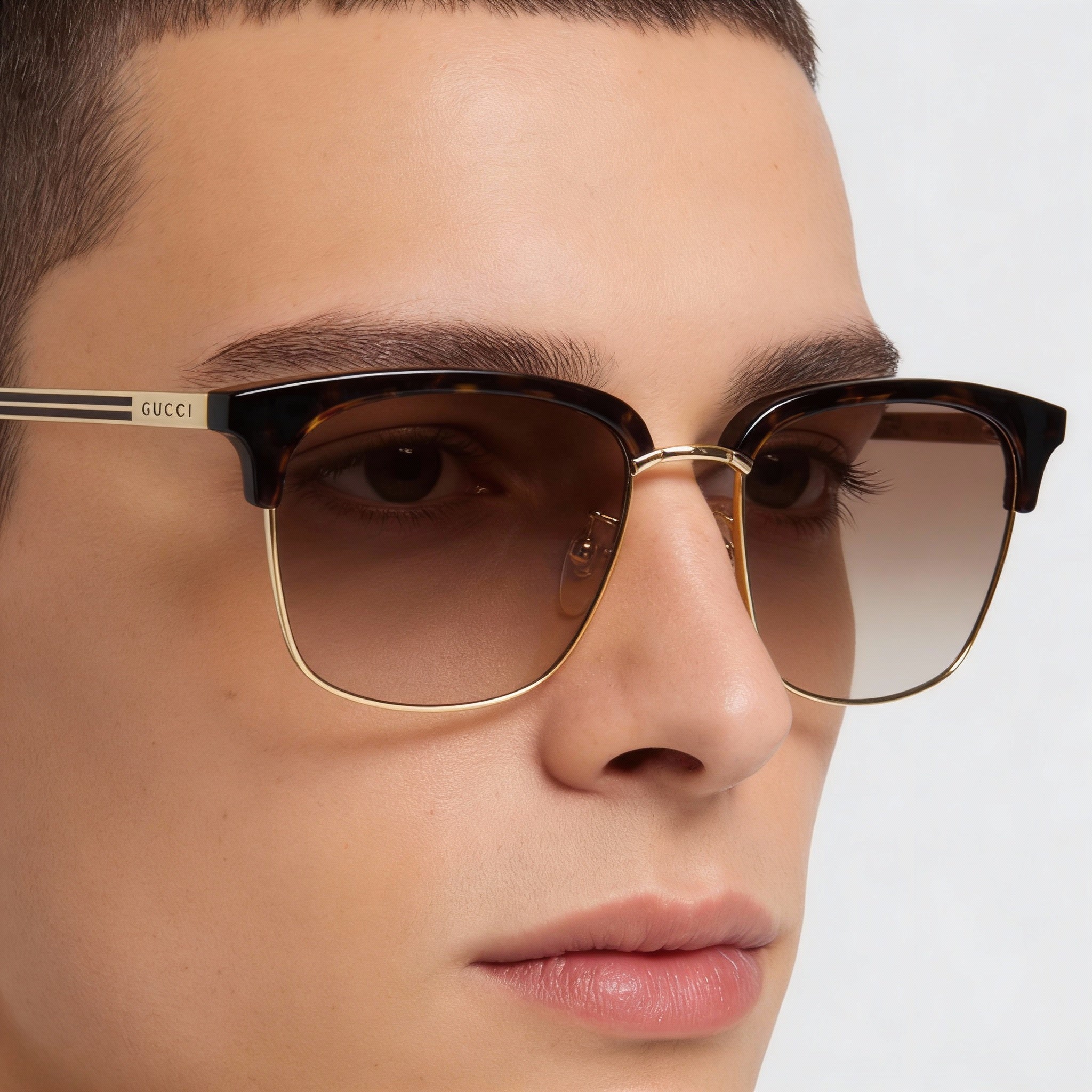 Gucci Unisex Square/Rectangle Havana Gold Brown Plastic Anti-Reflective UV Protection Sunglasses 55mm, Photo 4