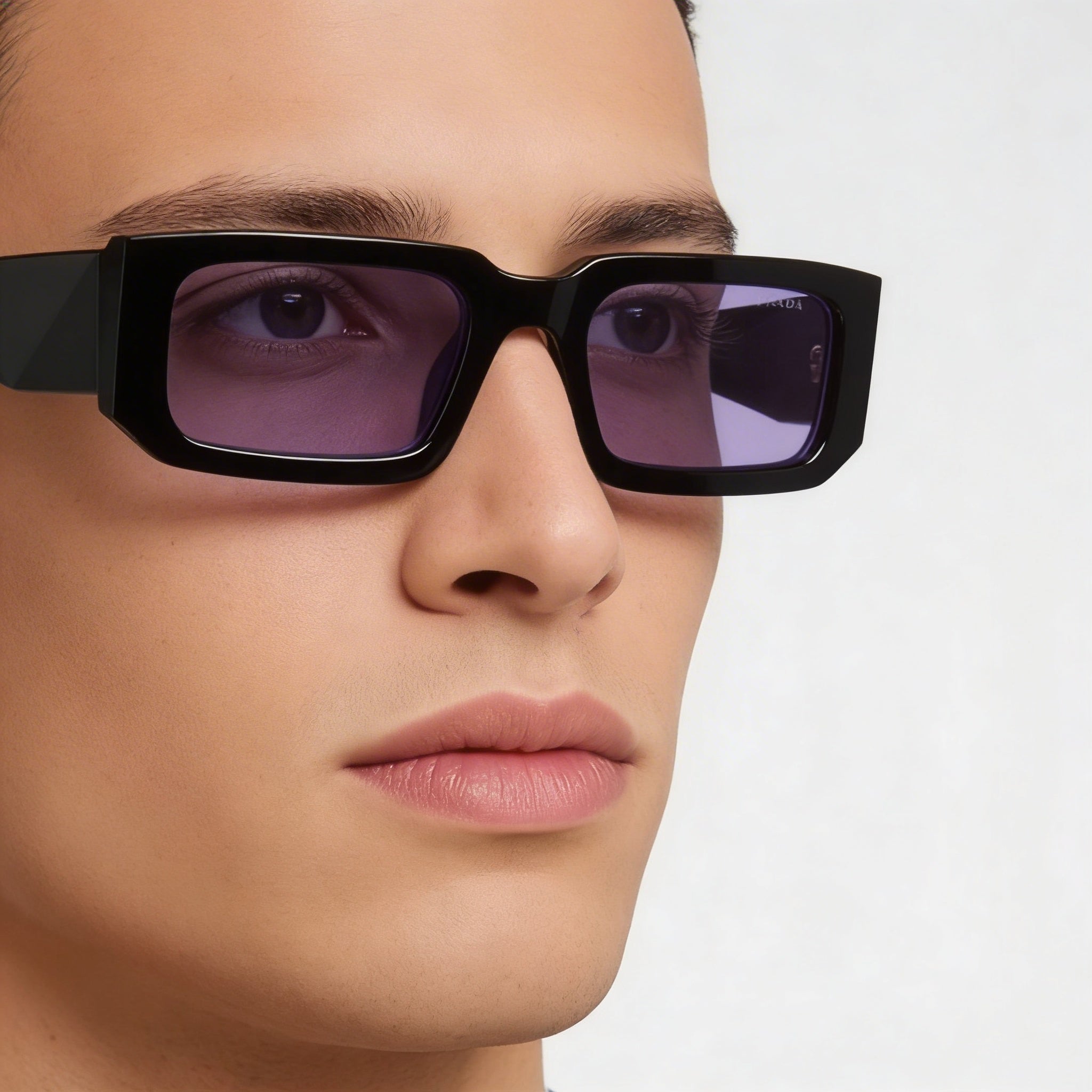 Gafas de sol Prada Classic para hombre, de policarbonato, montura negra, azul y violeta, lentes multicolor, protección UV, no polarizadas, 53 mm, Photo 4