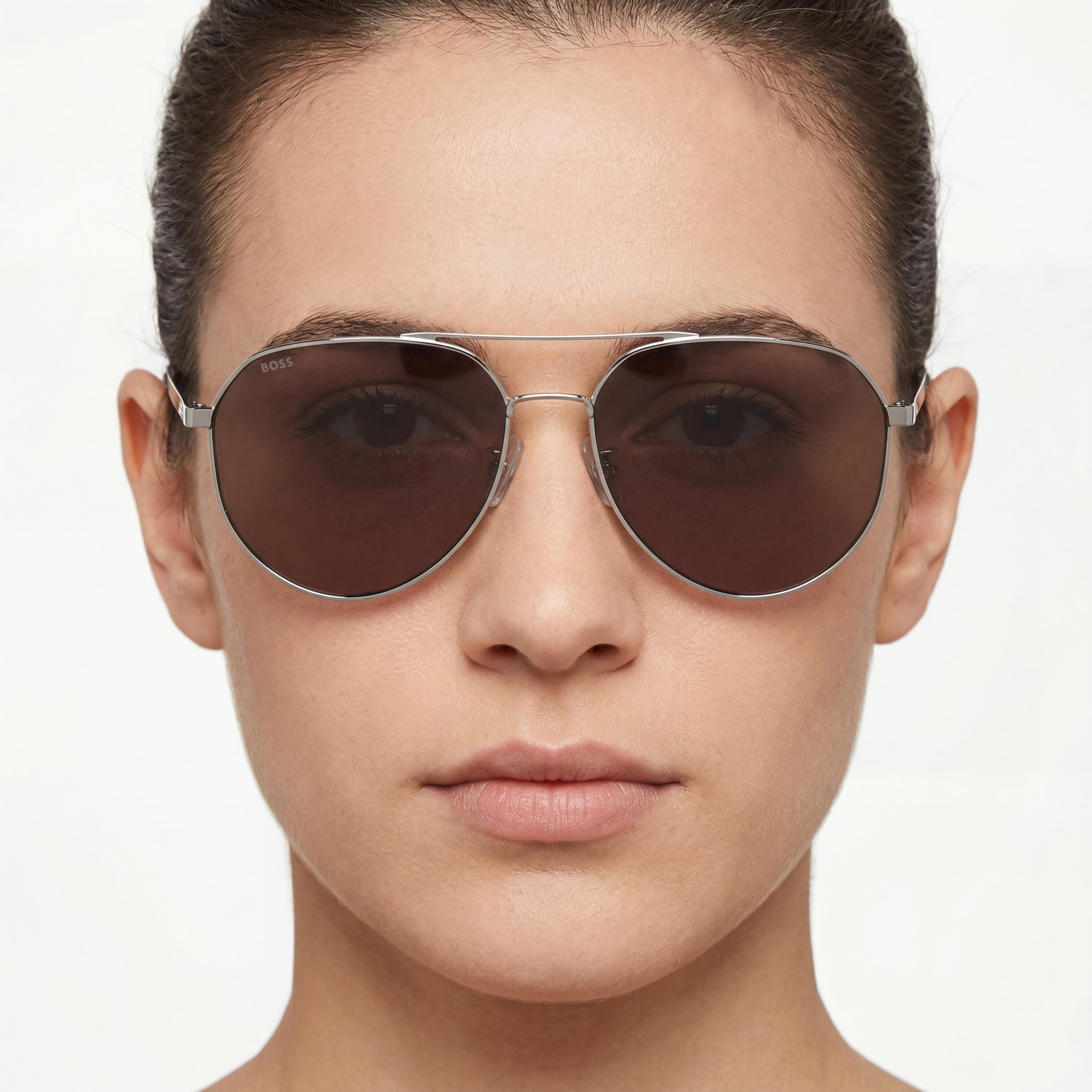Gafas de sol de piloto unisex Hugo Boss Tech & Innovation de acero inoxidable con rutenio y protección UV, 61 mm, Photo 4