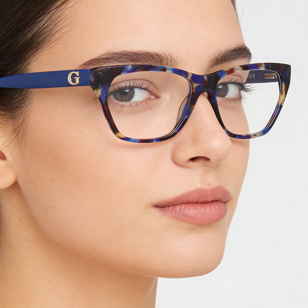 GUESS Gu50234 Women's Plastic Frame Shiny Blue Havana Non- Polycarbonate Eyeglasses 54mm