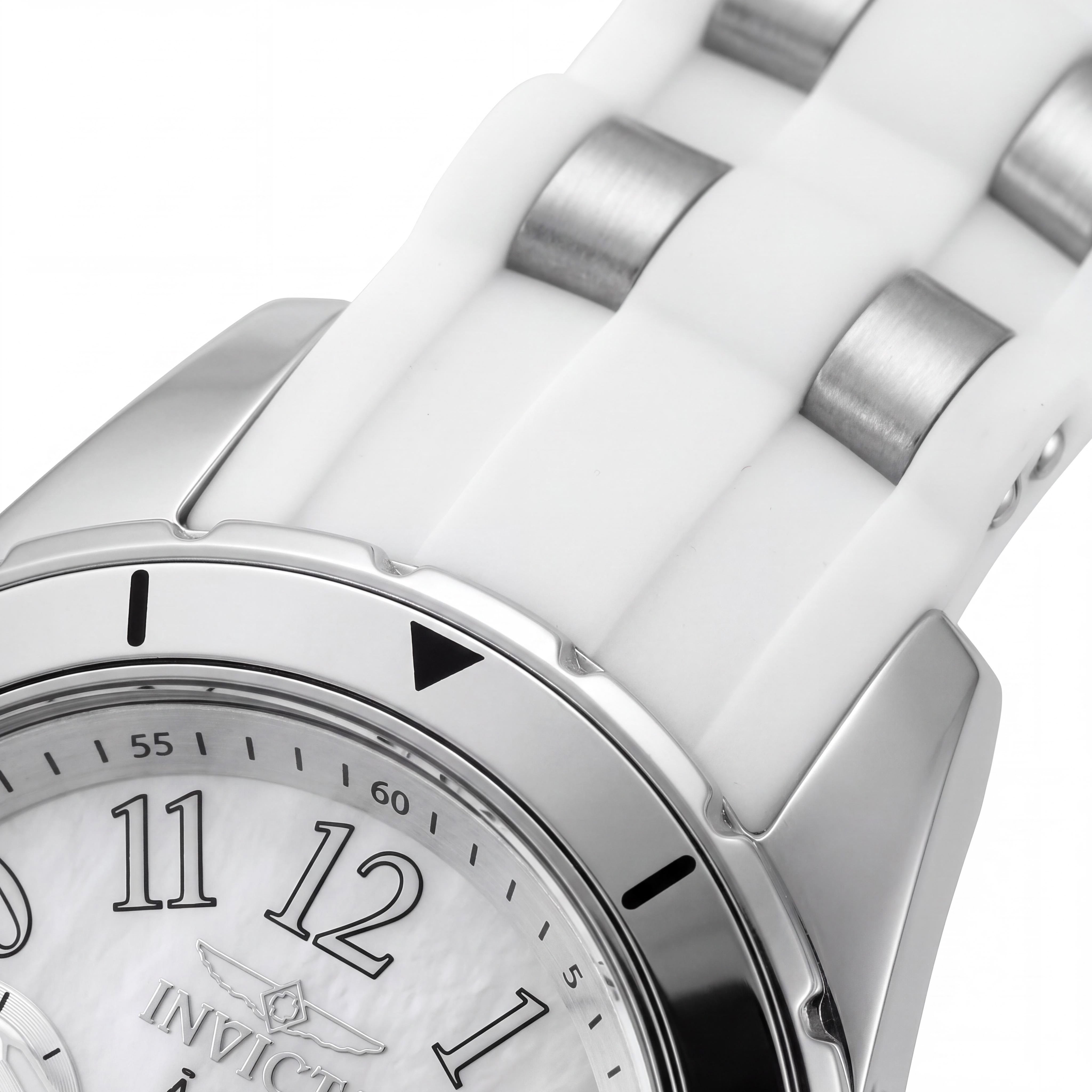 Reloj de cuarzo Invicta para mujer, caja de acero inoxidable de 40 mm, esfera blanca, correa de acero inoxidable y silicona, resistente al agua, Photo 2
