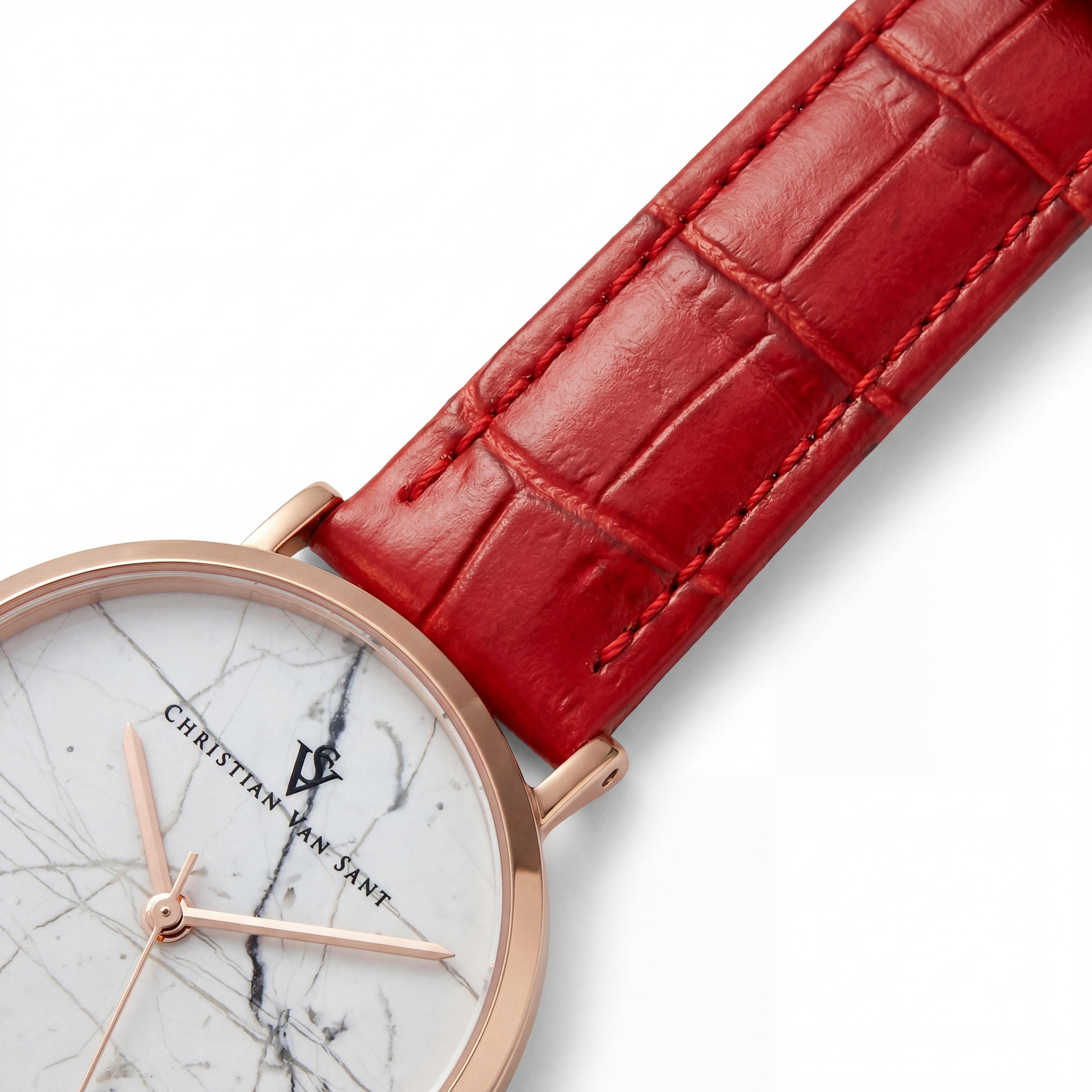 Reloj Christian Van Sant para mujer Lotus de cuarzo con esfera blanca, caja de acero inoxidable y correa de cuero de 34 mm, Photo 3