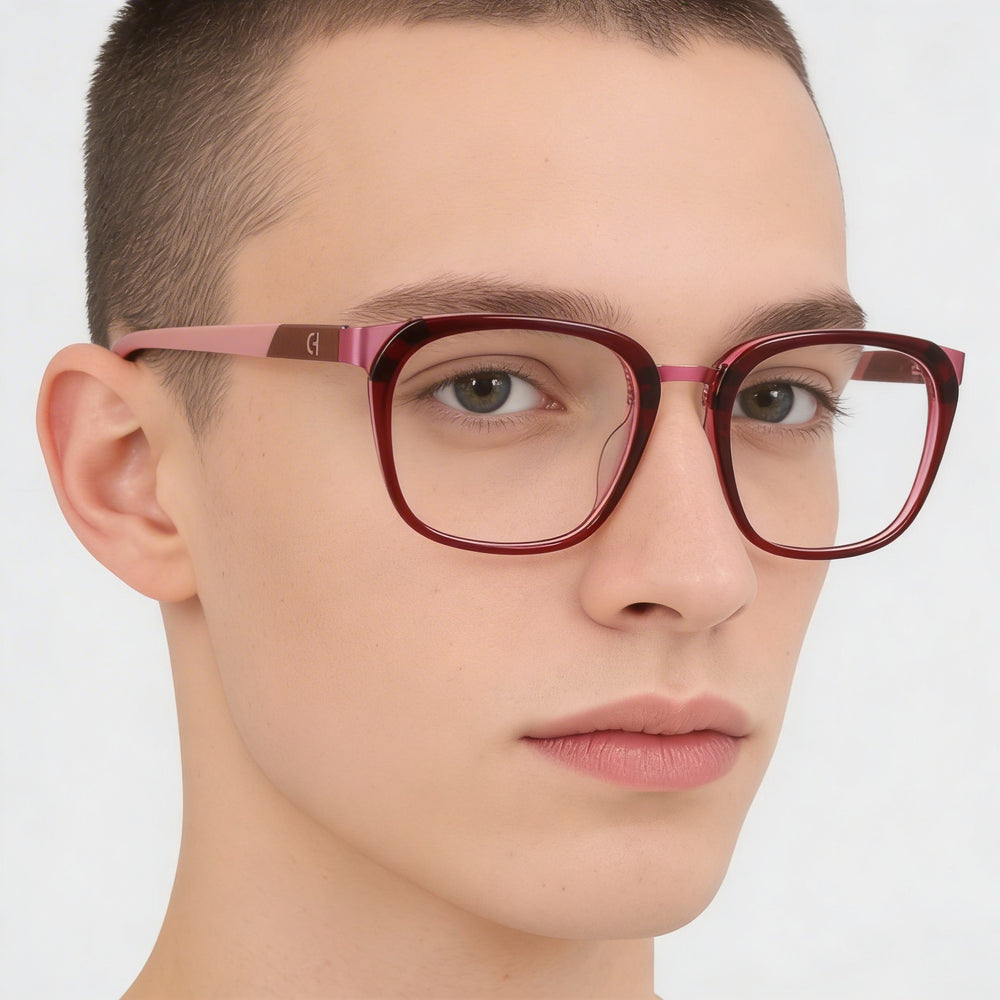 Cole Haan Unisex Burgundy Crystal Black Frame Eyeglasses with Clear Demo Lenses, Prescription Ready