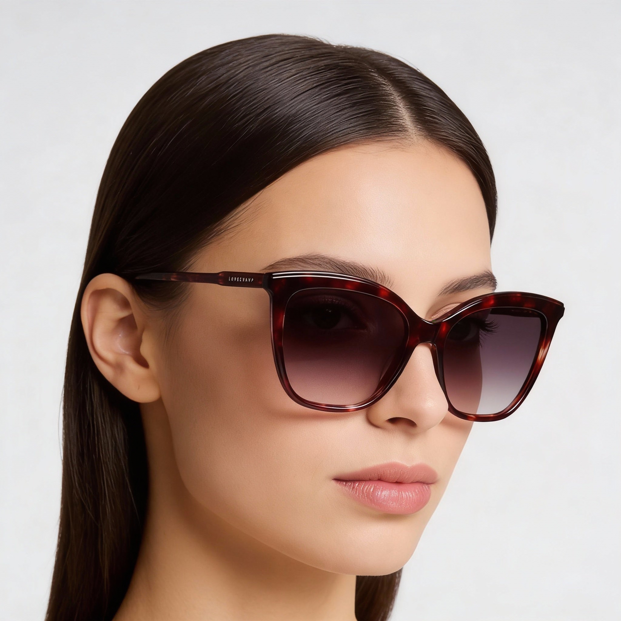 Gafas de sol casuales Longchamp LO729S para mujer con montura de propionato Havana rojo y lentes de policarbonato de 55 mm, Photo 5