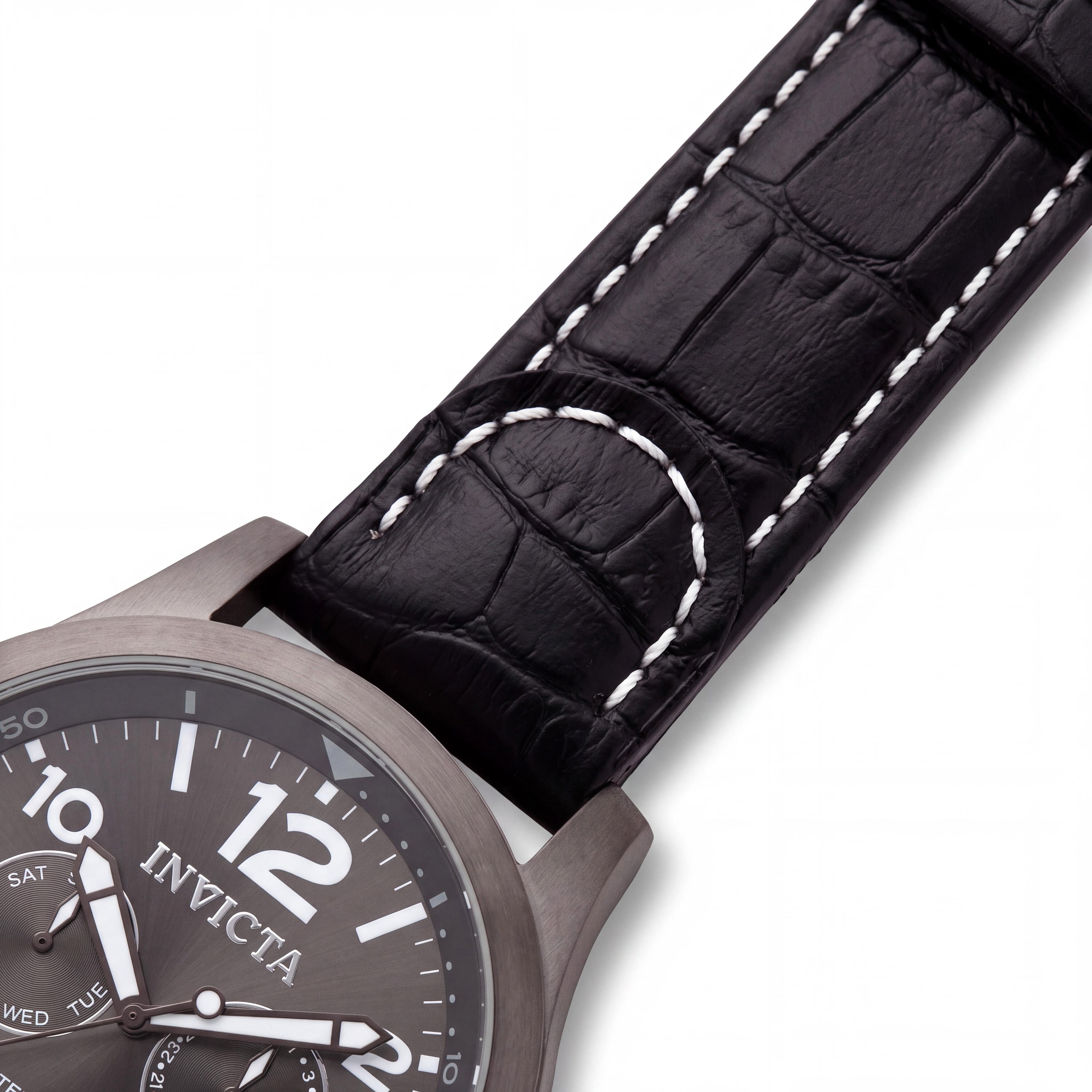 Invicta I-Force 10492 Unisex Quartz Stainless Steel Grey Dial Leather Strap Glow In The Dark Watch 48mm, Photo 3