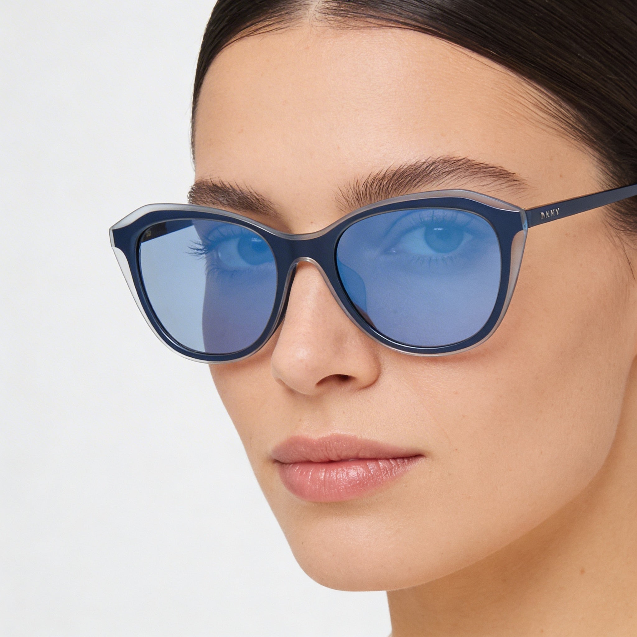 DKNY Women's Cateye Sunglasses, Blue Plastic Frame, Blue Acetate Lenses, UV Protection, 54mm, Photo 4