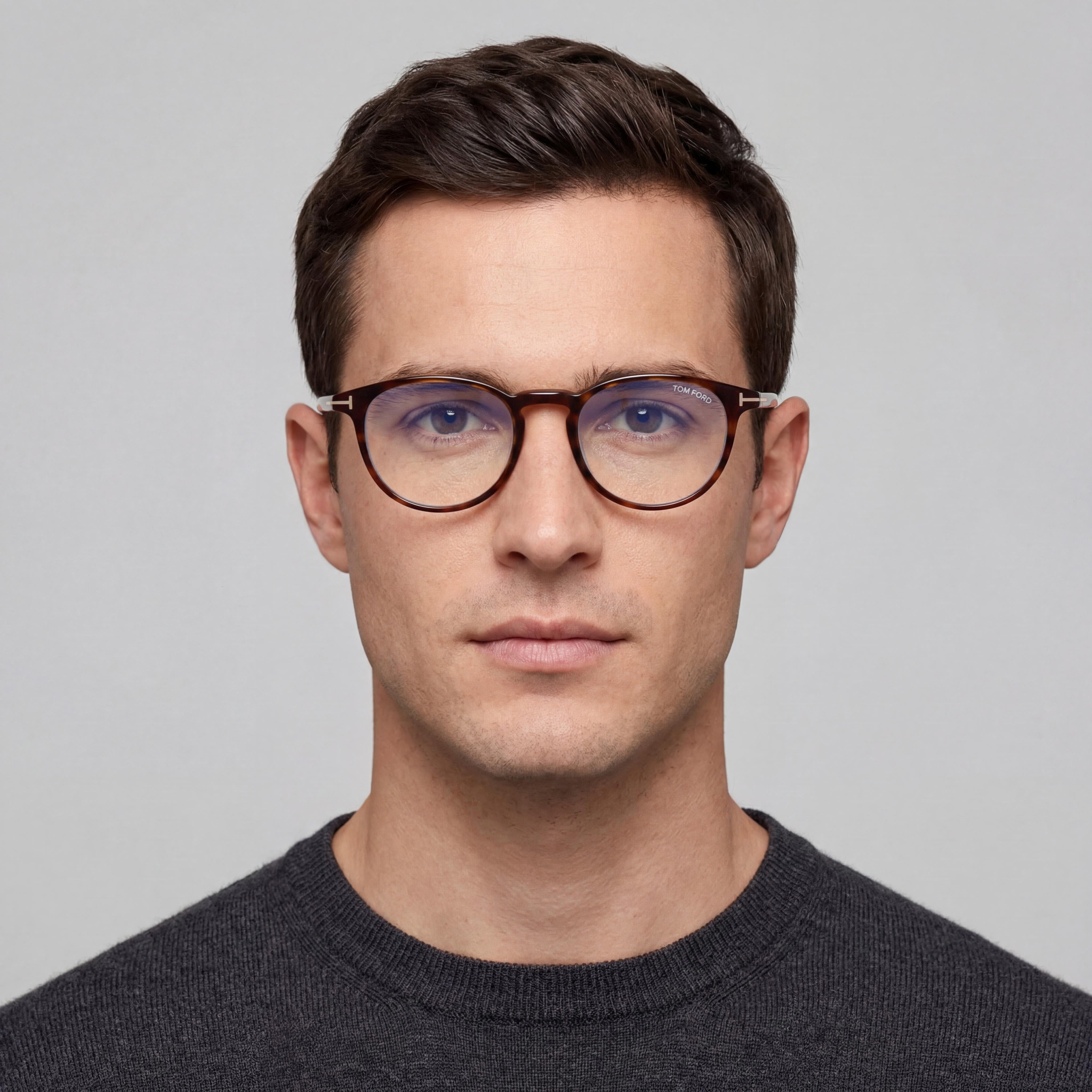 Tom Ford Ft5803-b Men's Blue Block Pantographed Plastic Eyeglasses Shiny Auburn Havana 51-19-145, Photo 4