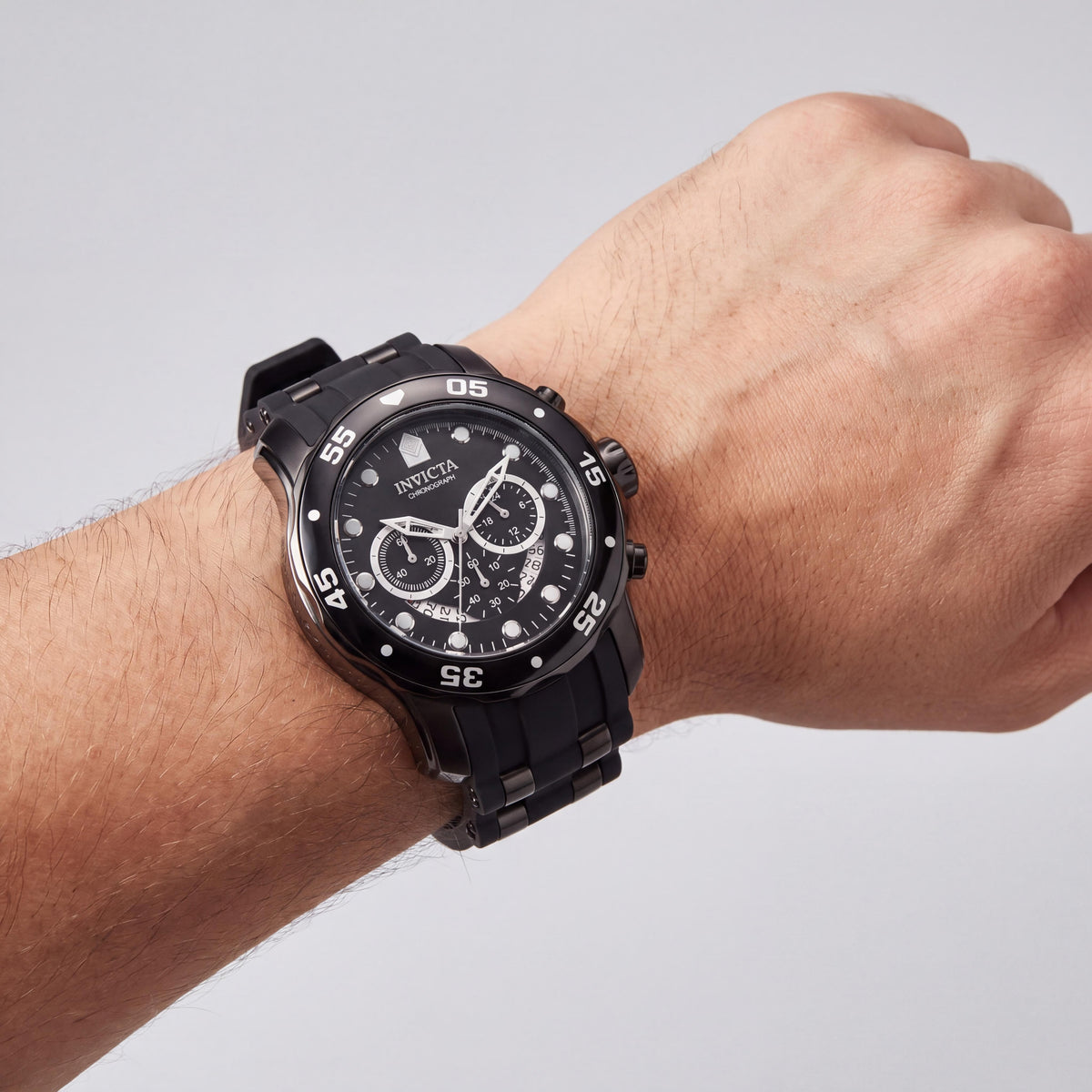 Invicta Reloj de Cuarzo para Hombre con Cronógrafo de Buceo, Correa de Poliuretano Negra y Caja de Acero Inoxidable con Baño de Iones Negro, Photo 4