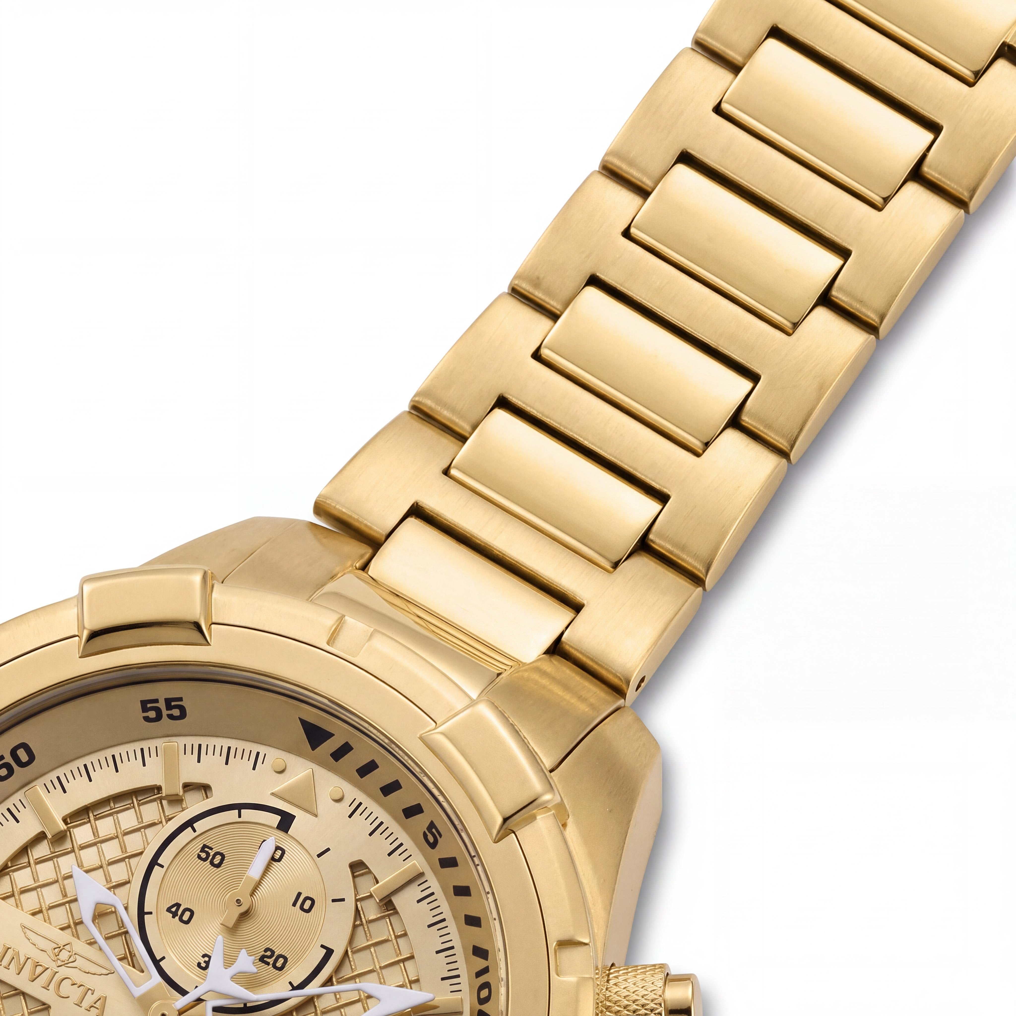 Invicta Reloj de hombre Aviator Chronograph de acero inoxidable dorado Esfera dorada 50mm, Photo 2