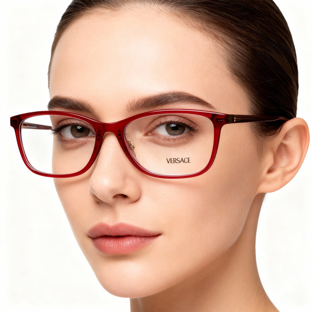 Gafas de acetato Versace VE3297D para mujer, diseño ojo de gato, transparentes, color rojo, graduadas, talla 55-16-140