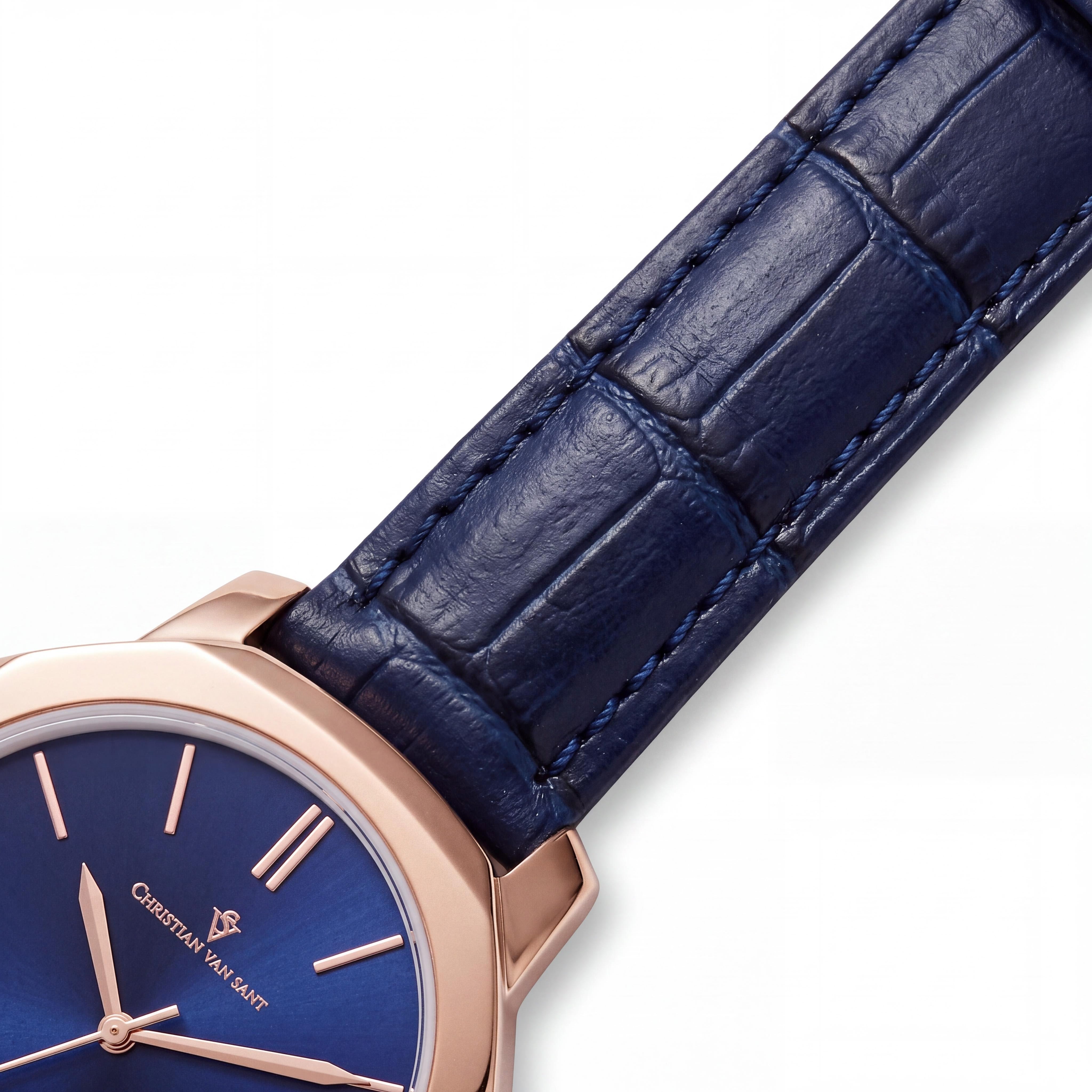 Christian Van Sant CV0505 Octave Slim Women's Blue Dial Quartz Movement Stainless Steel Case Leather Strap Watch, Photo 3