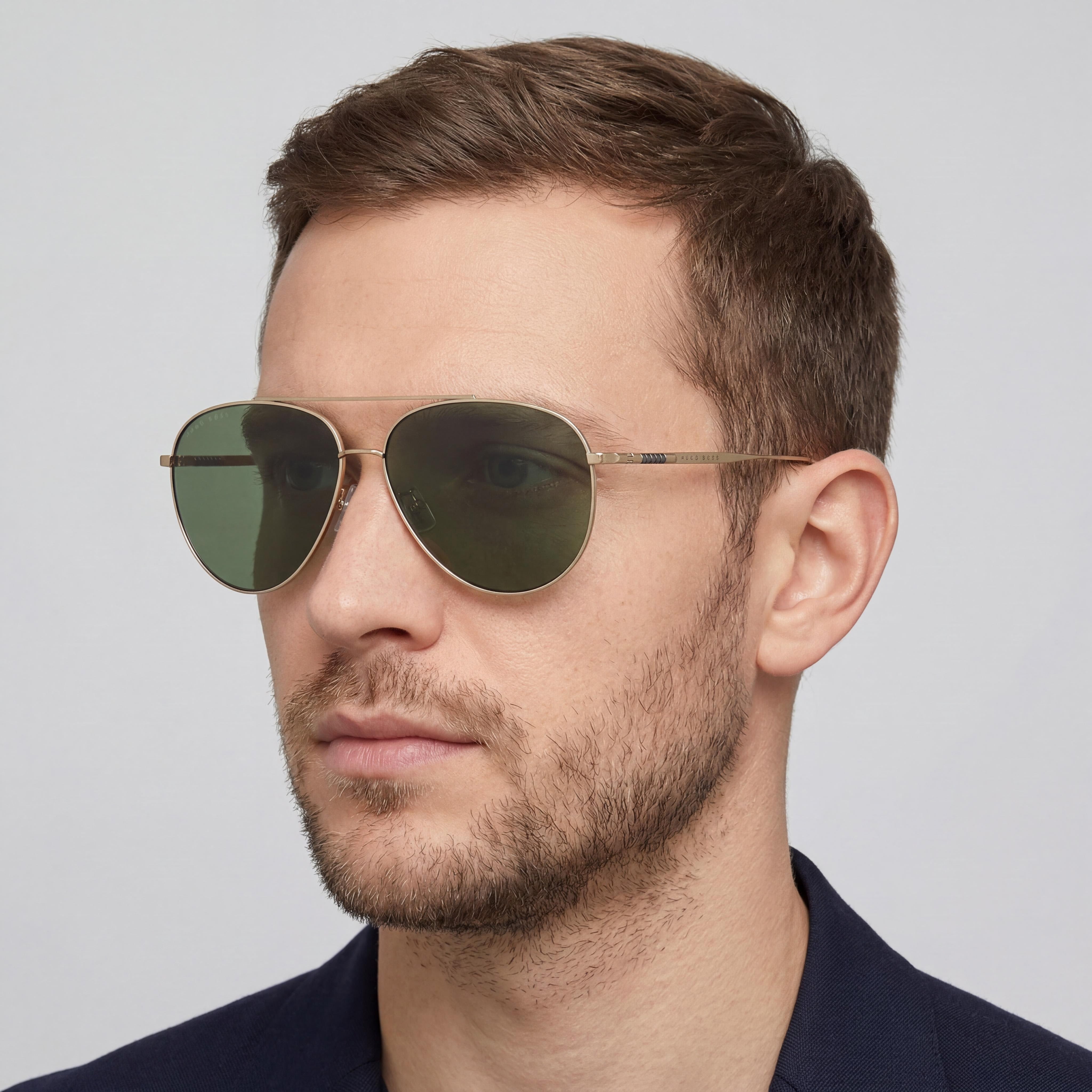 Hugo Boss Boss 1296/F/S Gafas de sol de piloto para hombre, dorado mate, verde, acero inoxidable, con protección UV, 63 mm, Photo 5