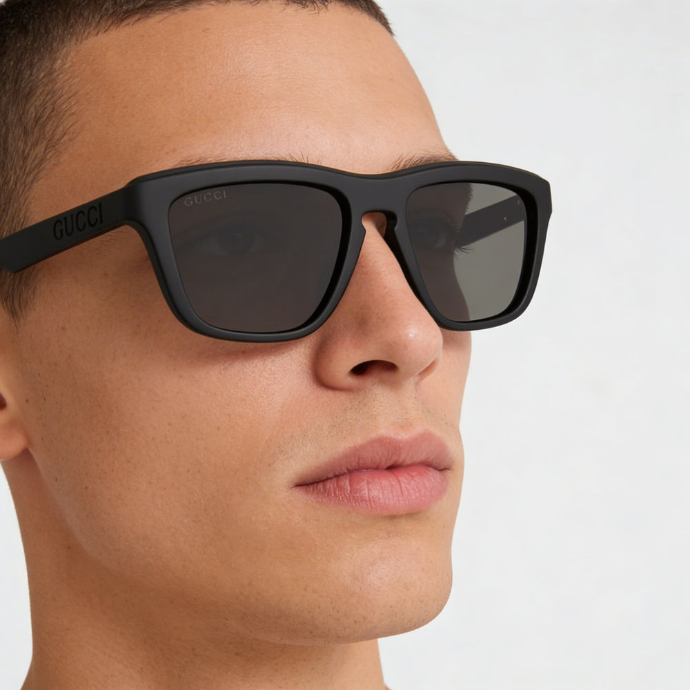 Gafas de sol informales Gucci para hombre, montura de acetato negro, lentes grises no polarizadas, ancho de lente de 55 mm