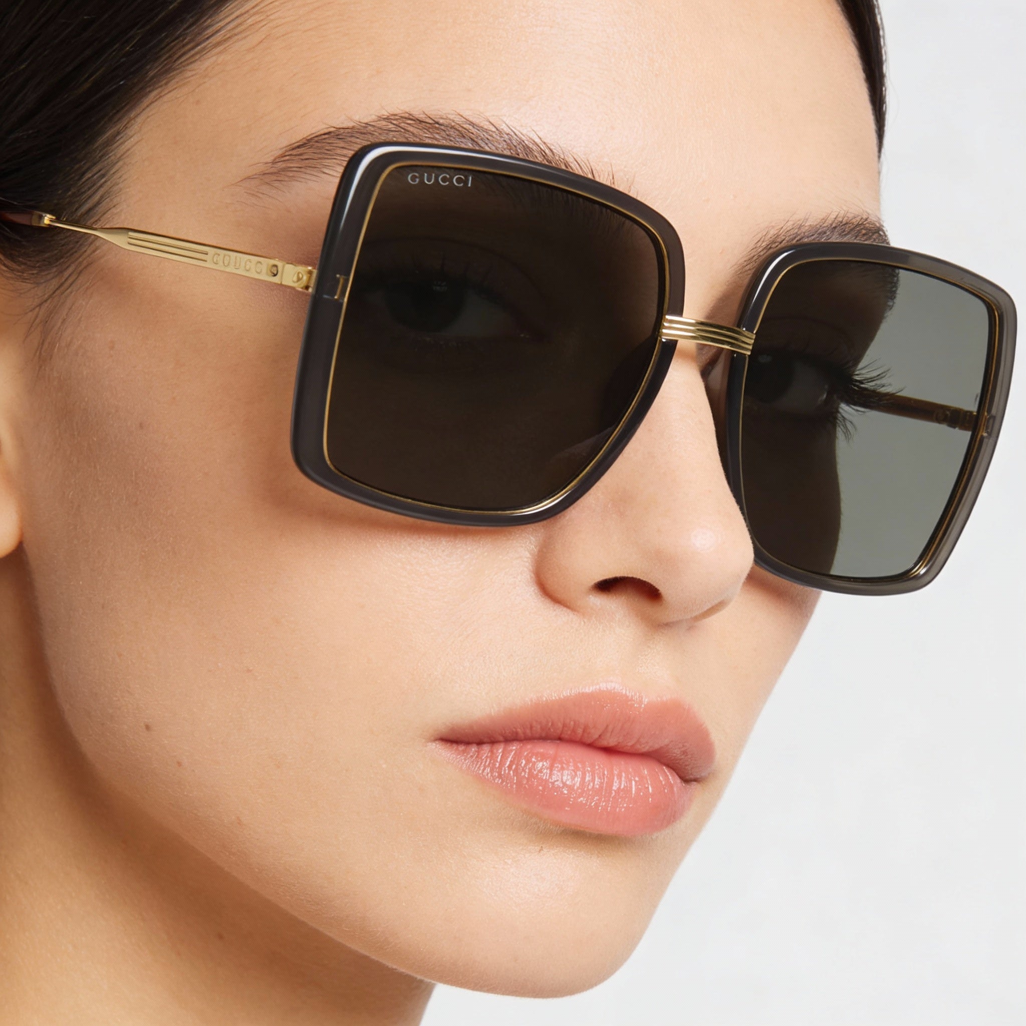 Gafas de sol Gucci Gg0903s-001 para mujer, cuadradas, de plástico gris transparente, con lentes gris-doradas-grises, protección UV, sin polarizar, 60 mm, Photo 5