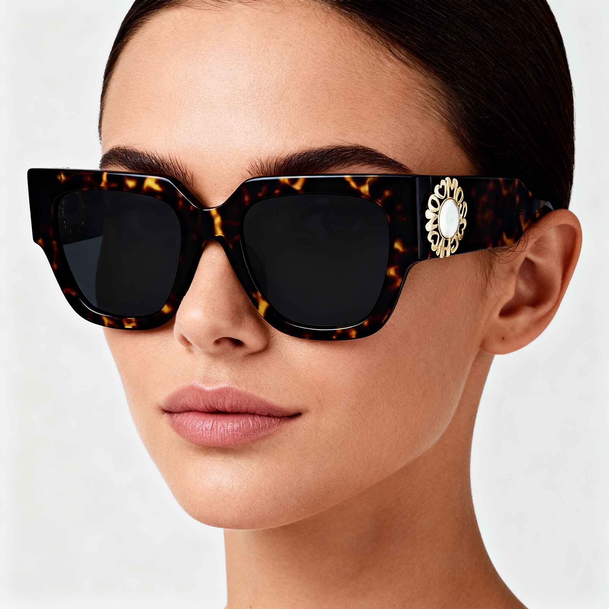 Moschino Metal Trim Women's Acetate Square Non-Polarized Sunglasses Havana Grey 52-20-140, Photo 3