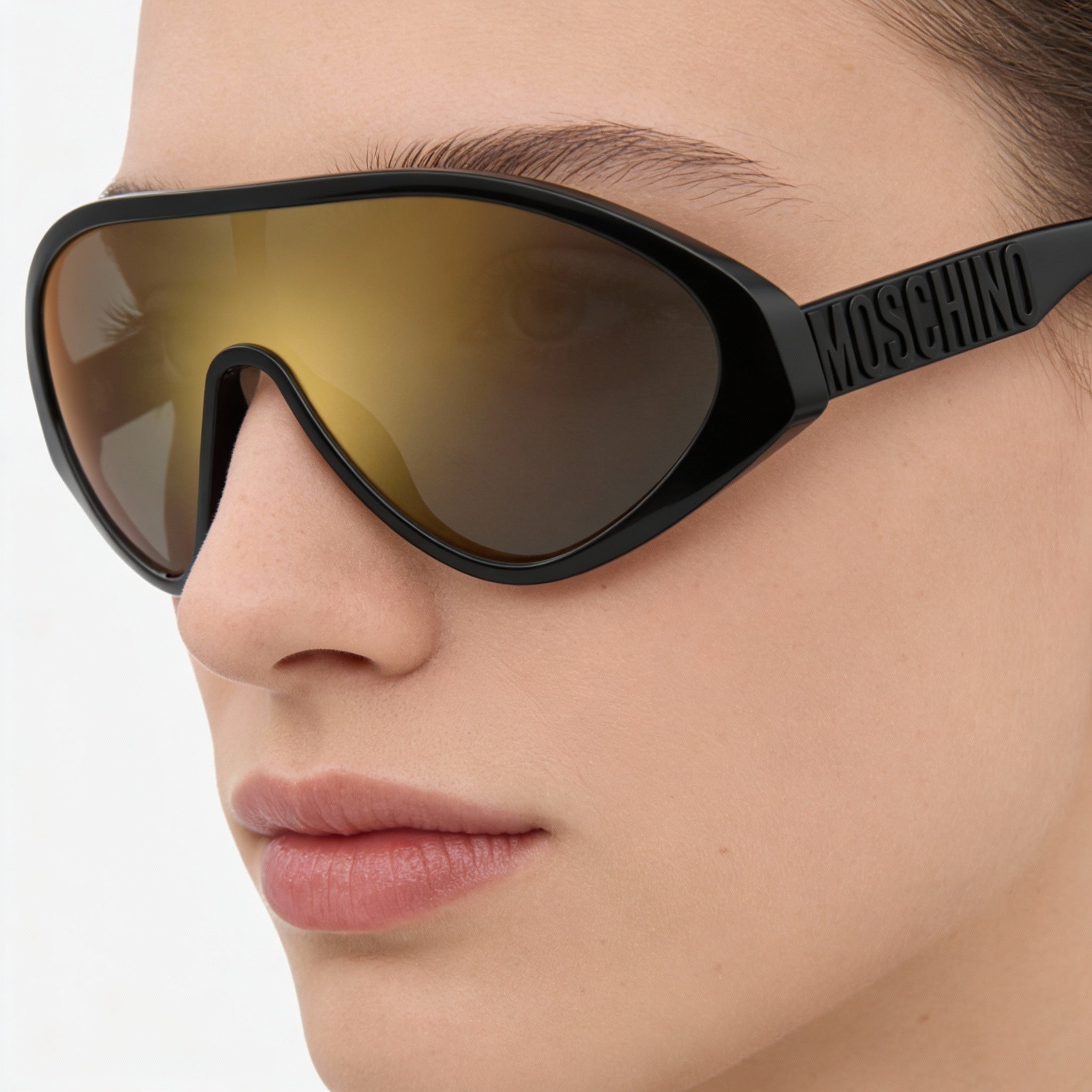 Moschino Fashion Show Unisex Black Gold Polyamide Frame Multilayer Gold Lens UV Protected Non-Polarized Shield Sunglasses 99, Photo 4