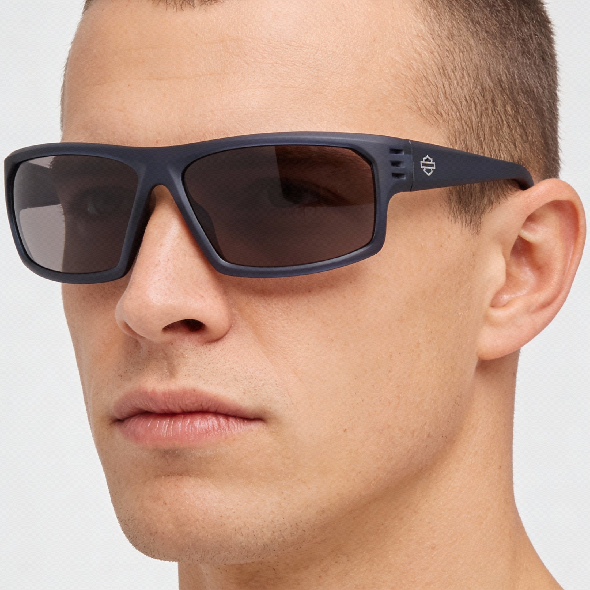 Harley-Davidson Hd0983x Men's Injected Matte Blue Wrap Polarized Smoke UV Protected Eyewear 64-14-130, Photo 3
