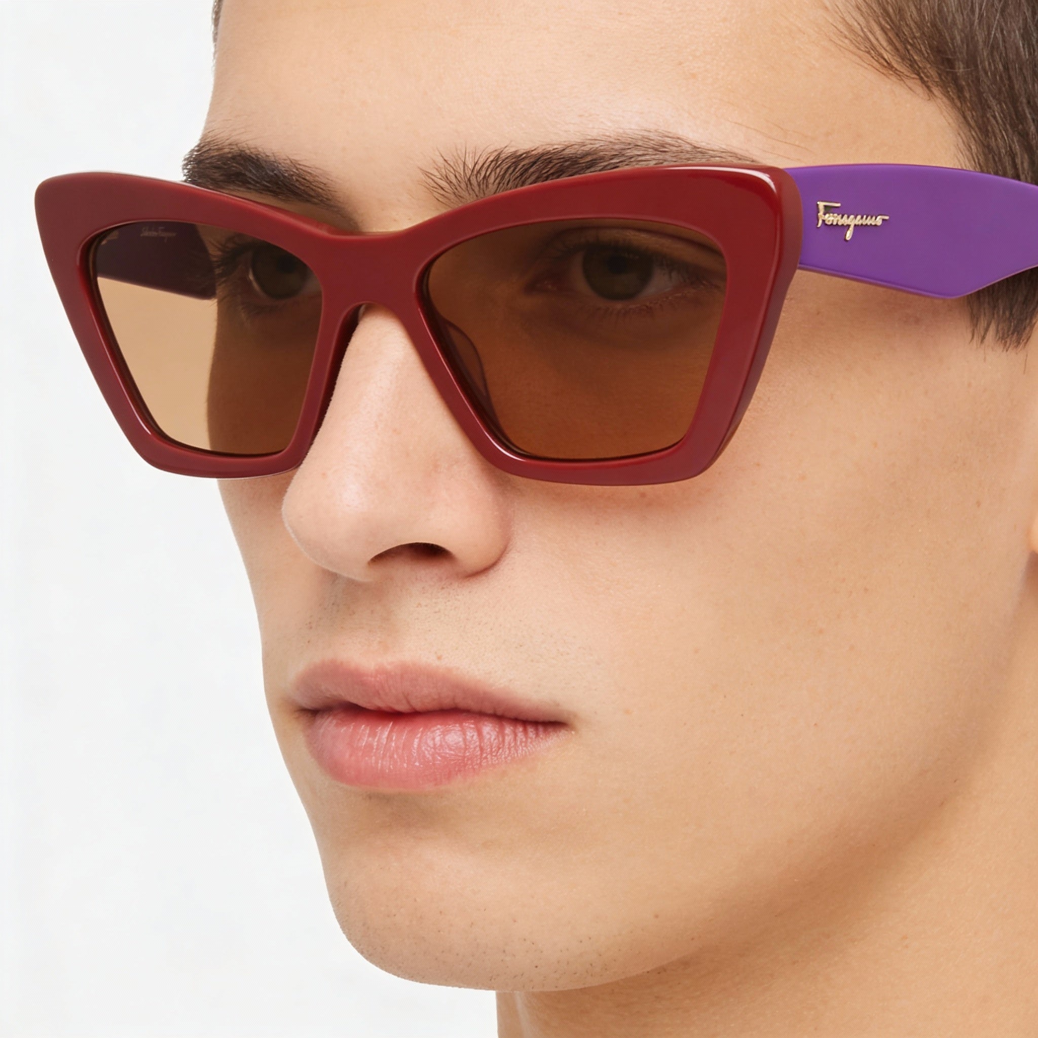 Gafas de sol unisex Salvatore Ferragamo SF929S de acetato de celulosa, color marrón oscuro, violeta y marrón claro, sin polarizar, con protección UV, 55 mm, Photo 3
